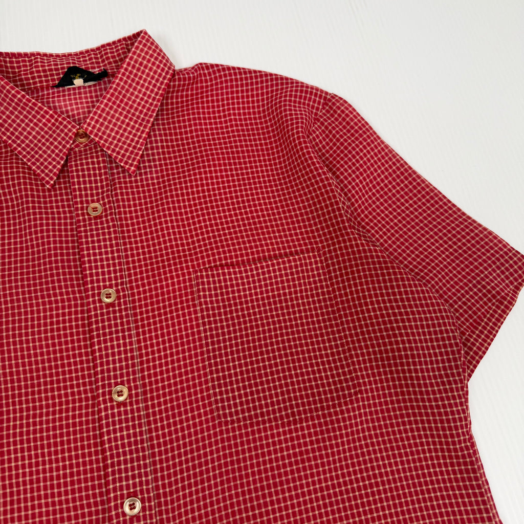 Vintage Lancer Plaid Short Sleeve Cropped Button Up L