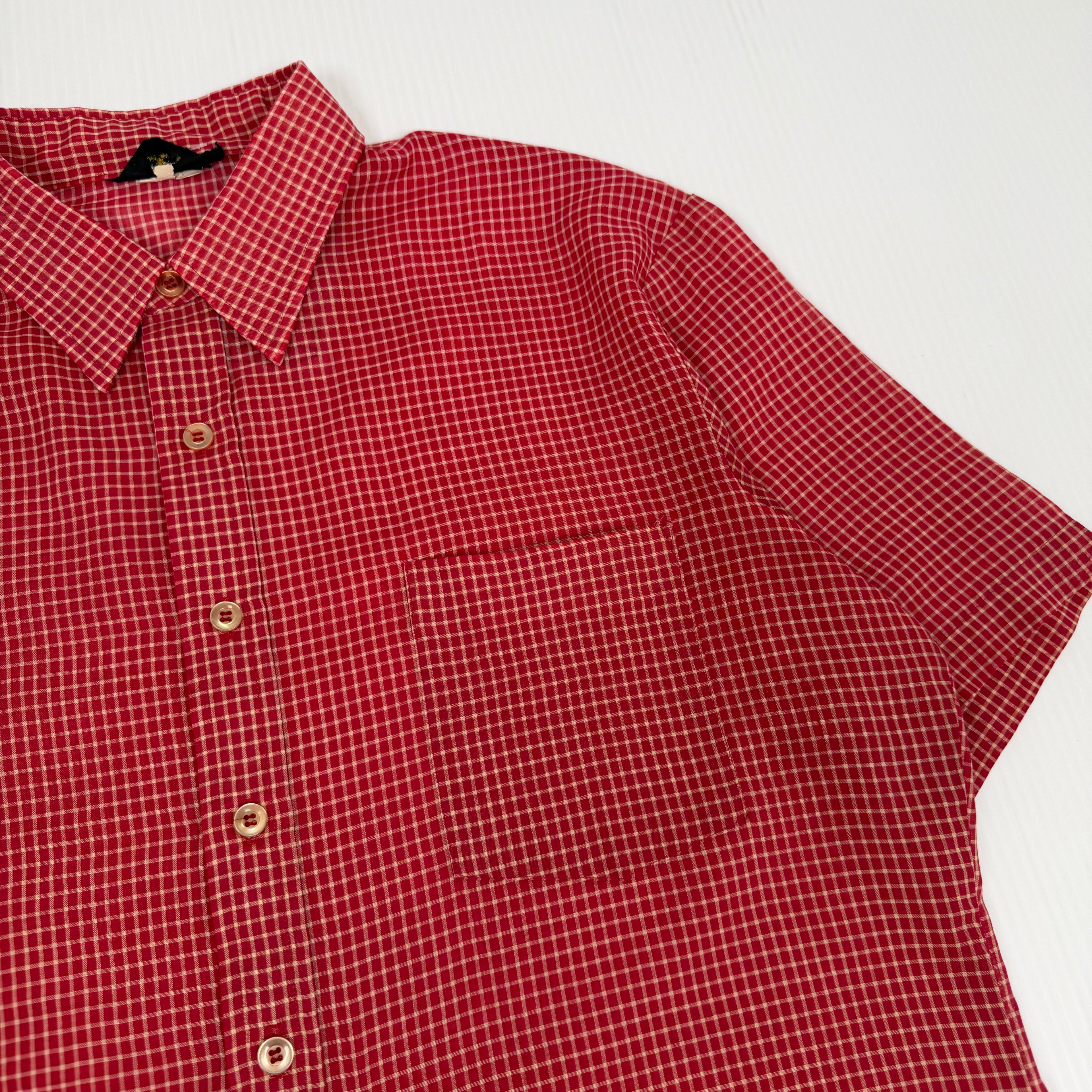 Vintage Lancer Plaid Short Sleeve Cropped Button Up L
