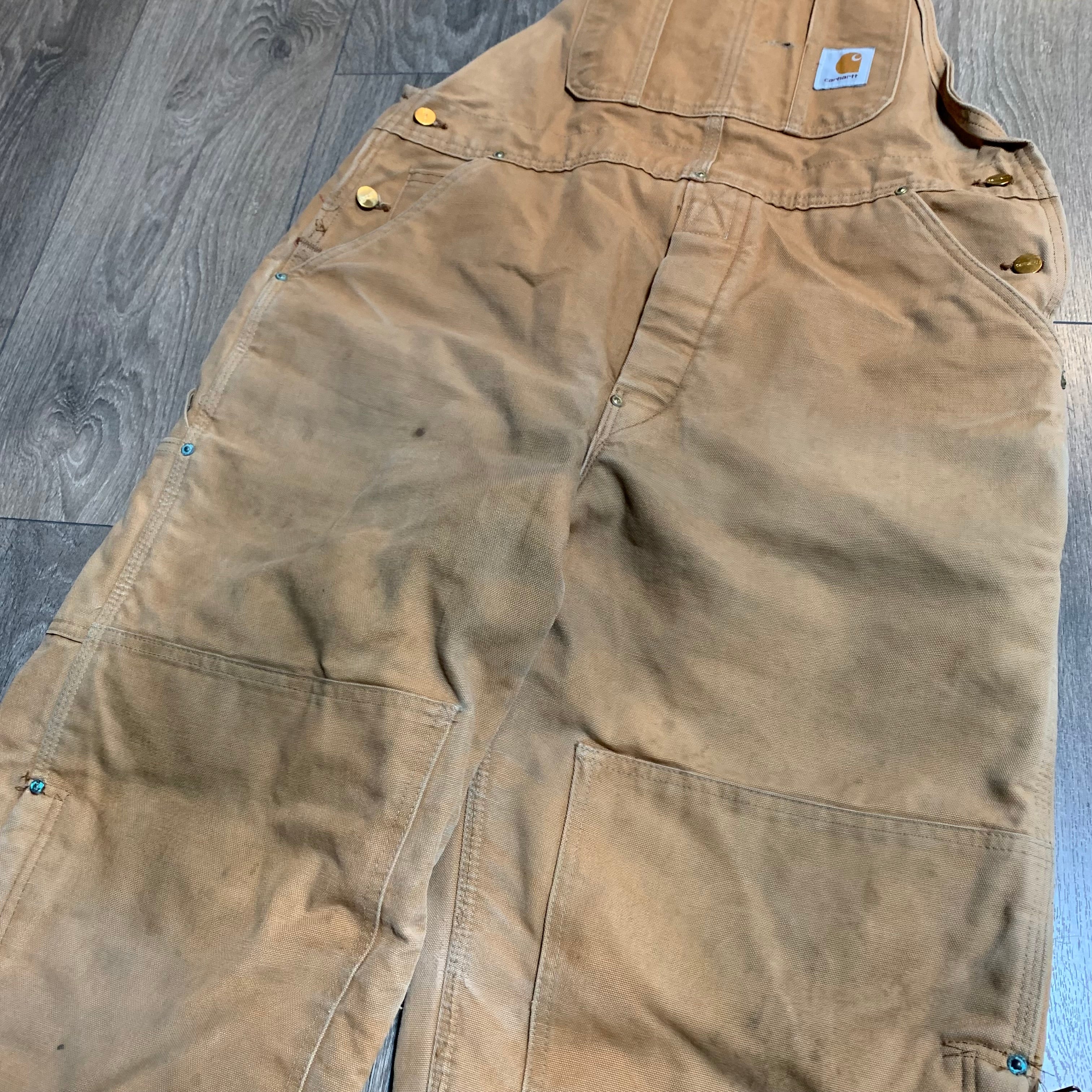Vintage Faded Tan Carhartt Quilted Overalls 38x29.5