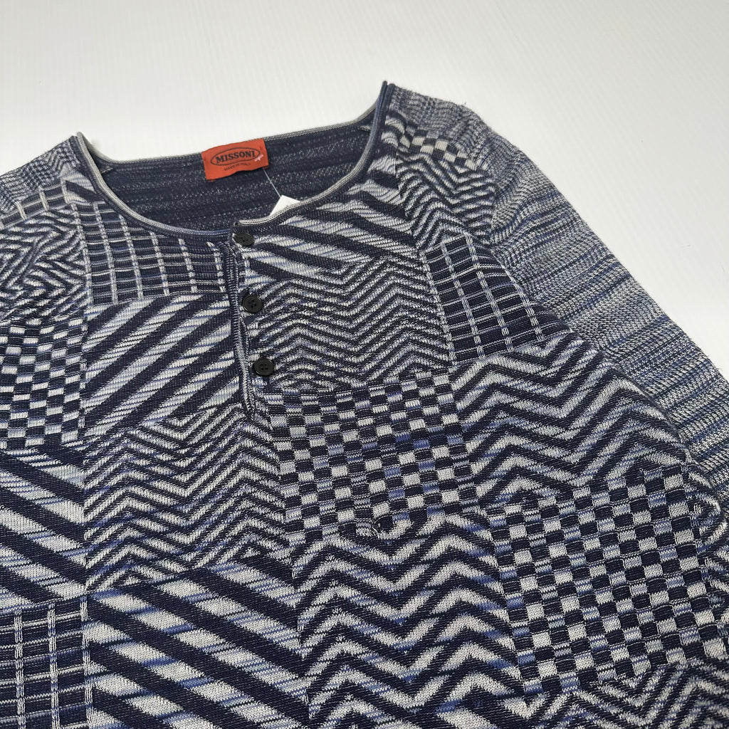 Vintage Missoni Italy Pattern Henley Sweater M