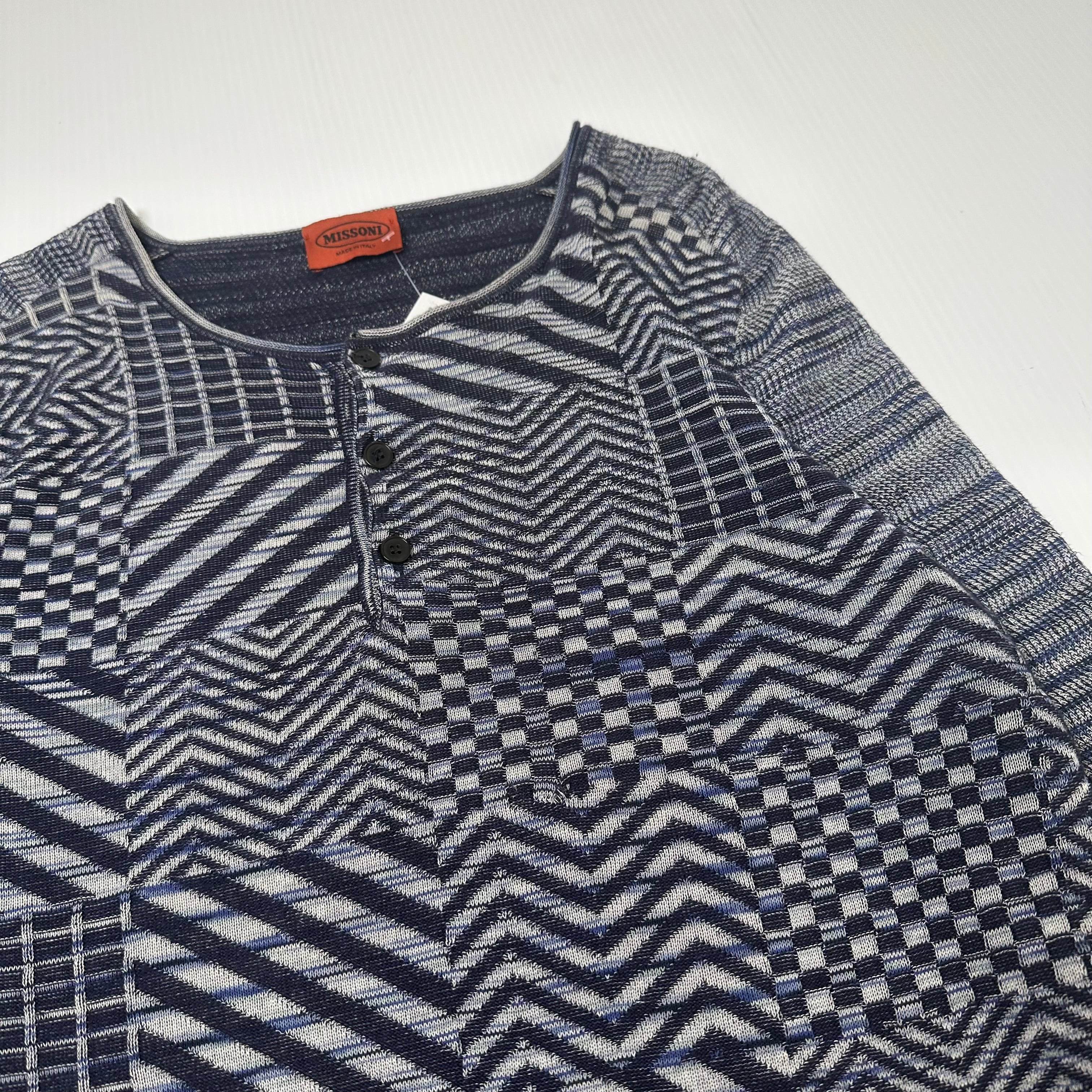 Vintage Missoni Italy Pattern Henley Sweater M