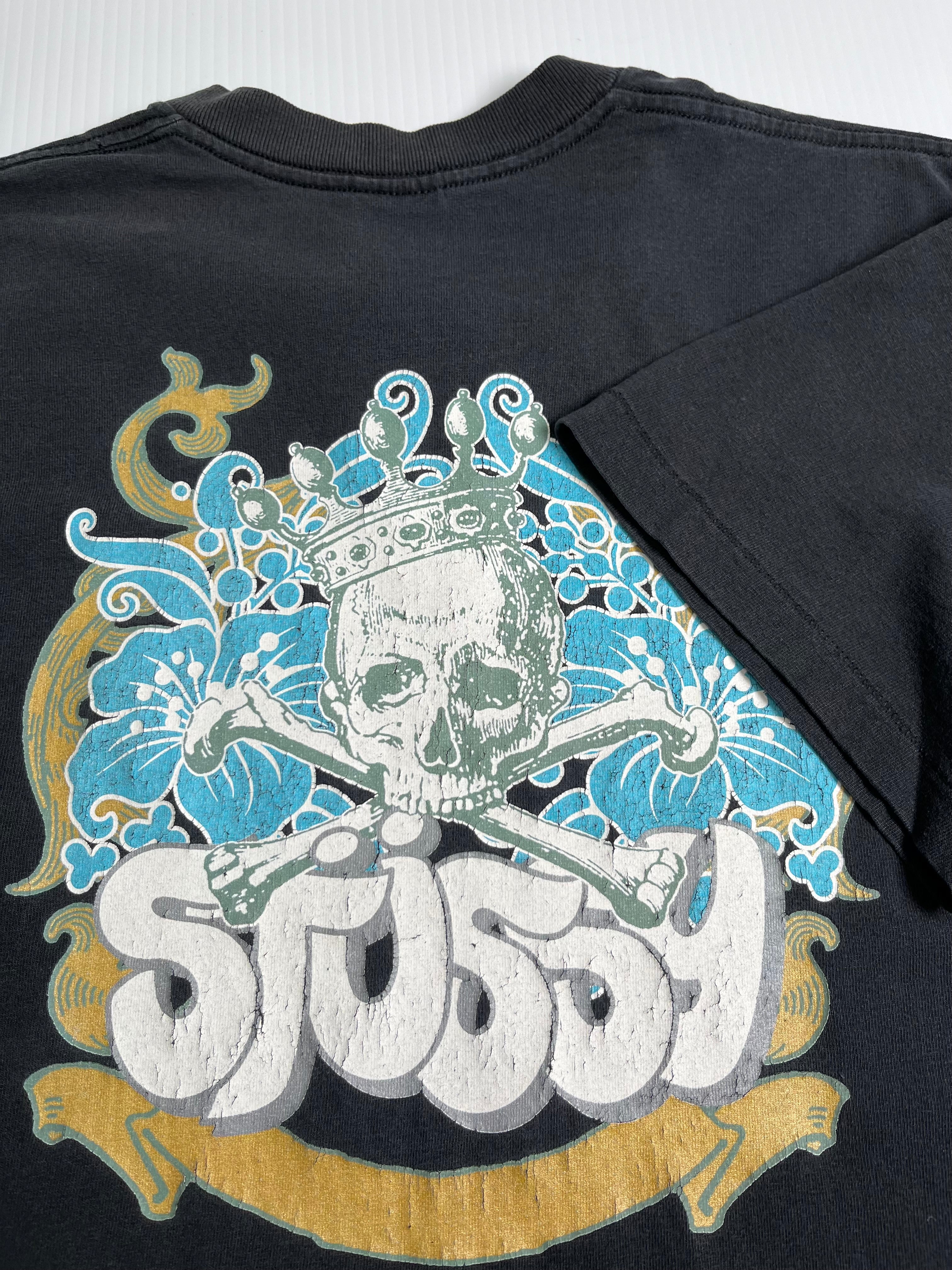 90s Stüssy Floral Skull Graphic Tee L