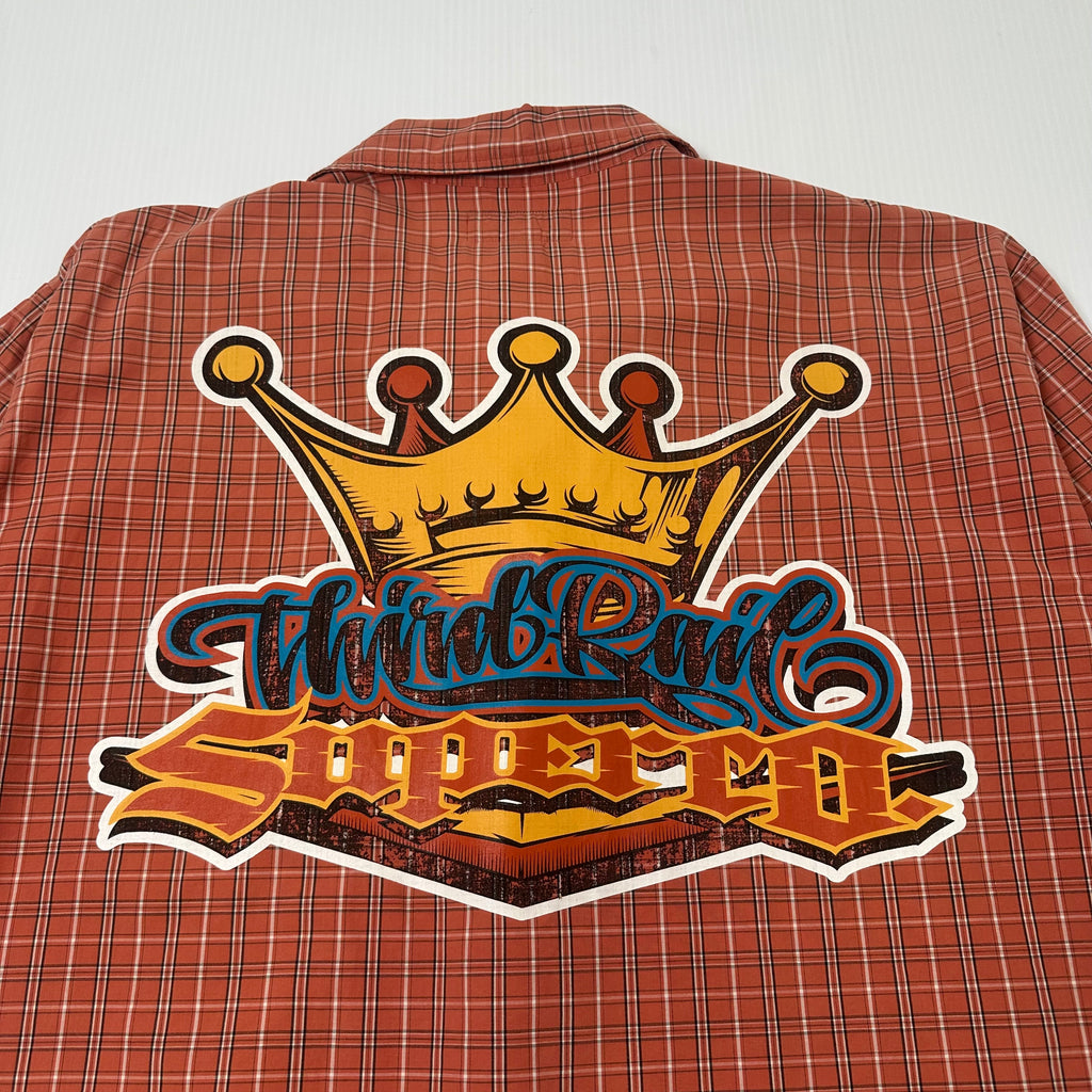 Y2K Third Rail Crown Graphic Plaid Short Sleeve Button Up Cropped XL