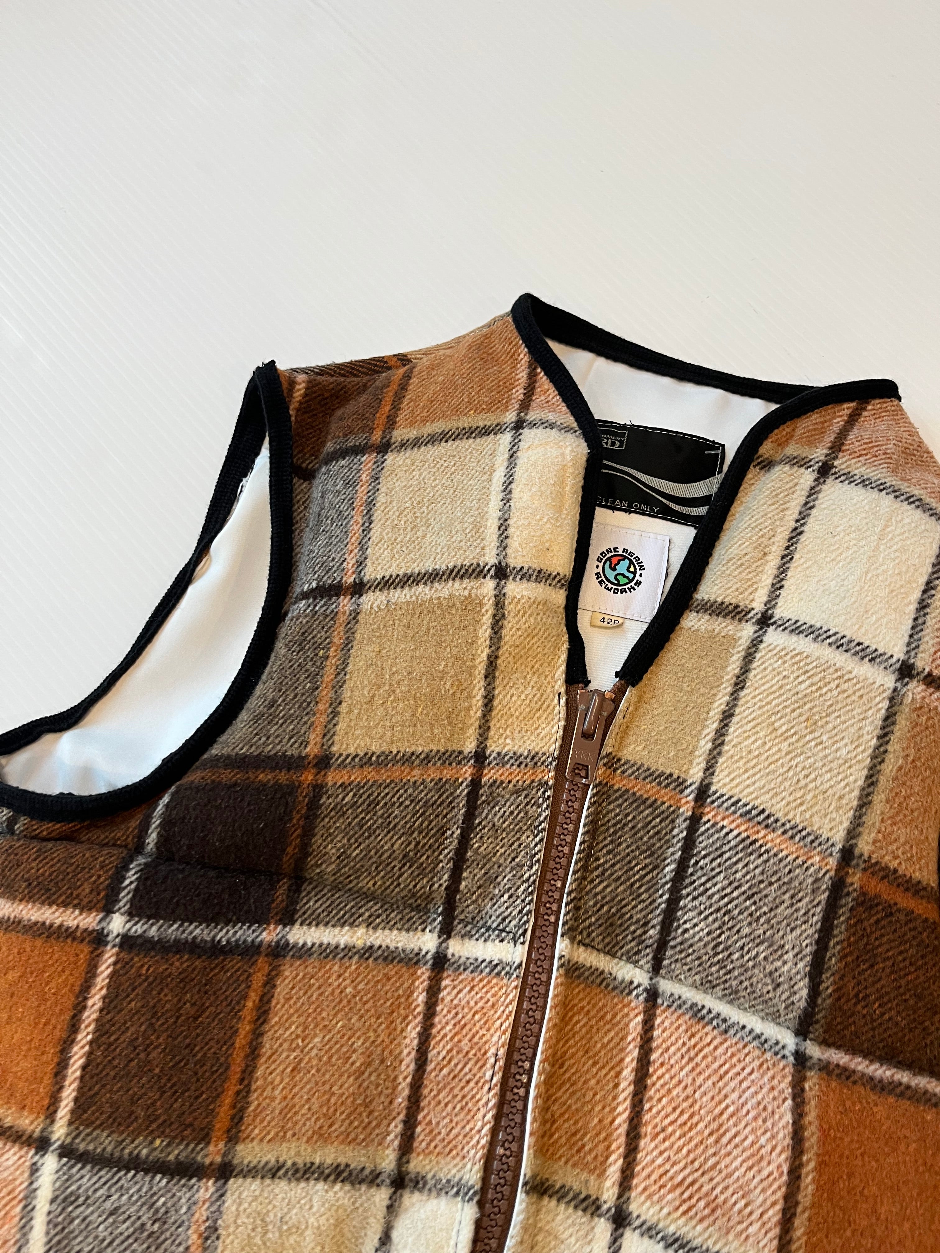 Rework Wool Plaid Puffer Vest S