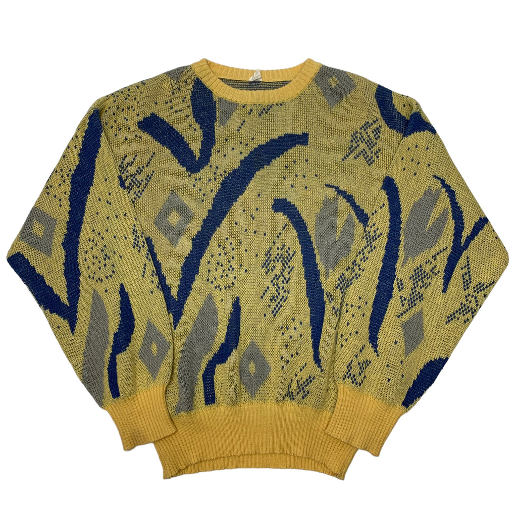 Vintage Yellow And Blue Knit Sweater L