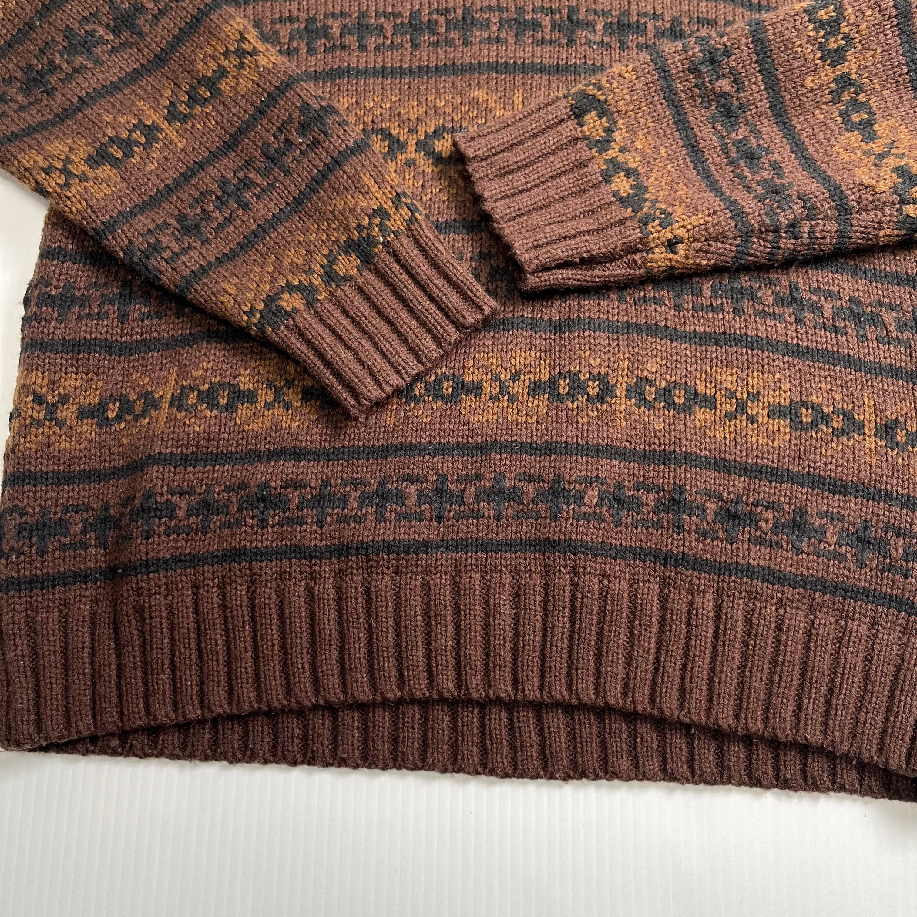 Vintage Pattern Knit Sweater L