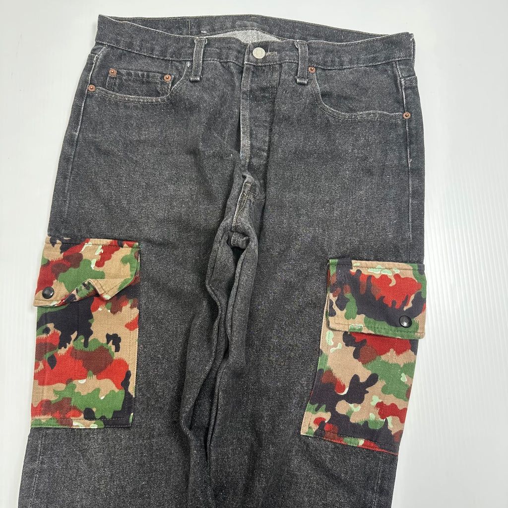 Vintage Levi's 501 Reworked Military Camo Cargo Pocket Denim 32