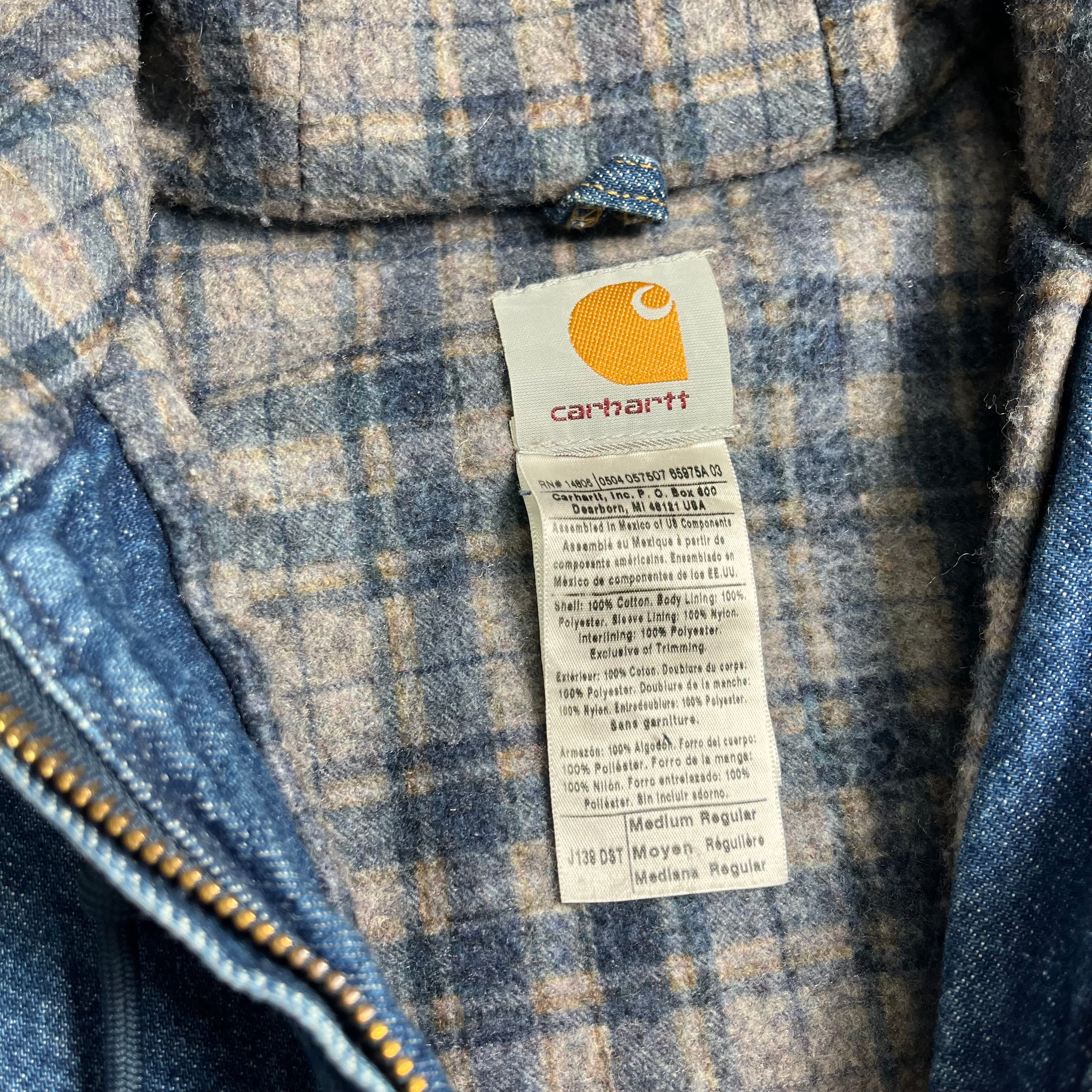 Vintage Carhartt J139 DST Blanket Lined Denim Hooded Jacket M