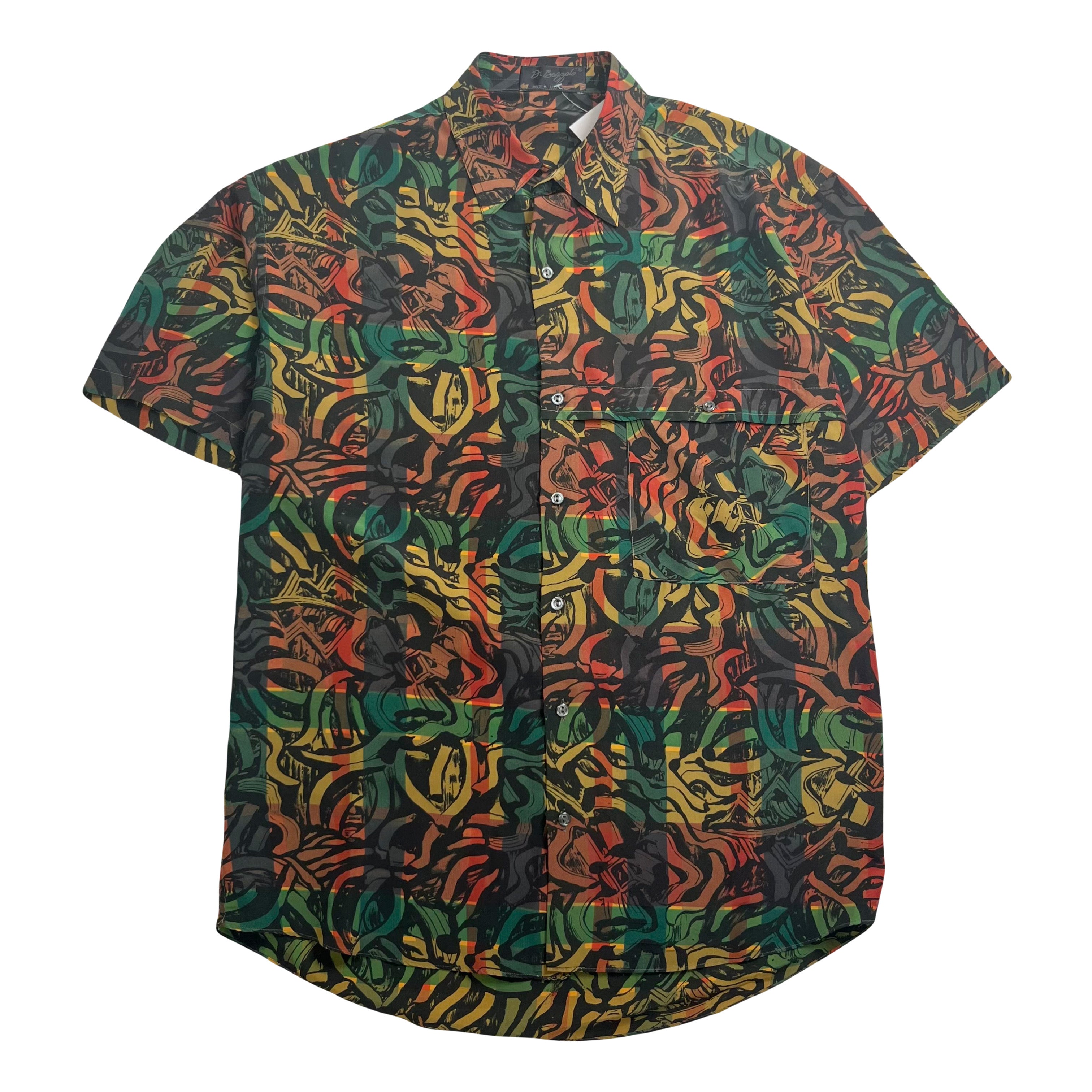 Vintage Pattern Viscose Short Sleeve Button Up Shirt M