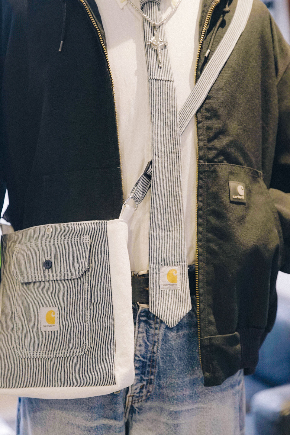 Rework Carhartt Pinstripe Adjustable Cross Body Bag