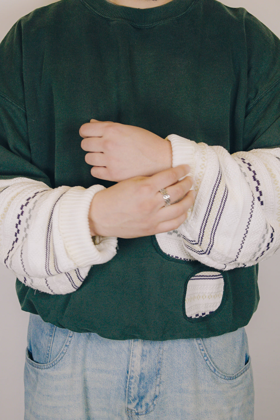 Rework Vintage Sweatshirt Knit Mashup Cropped XXL