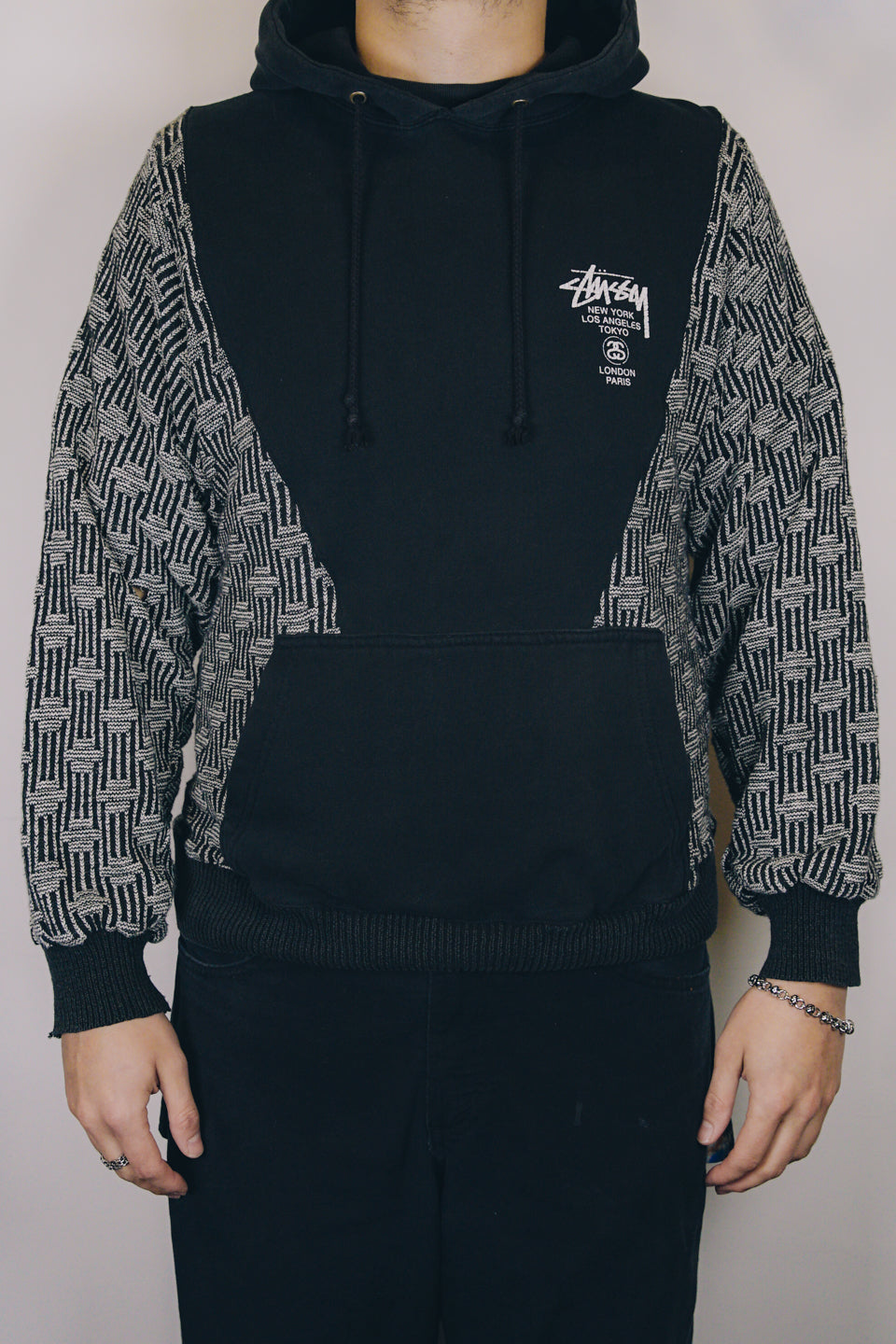 Rework Stussy Cities Knit Mashup Hoodie L