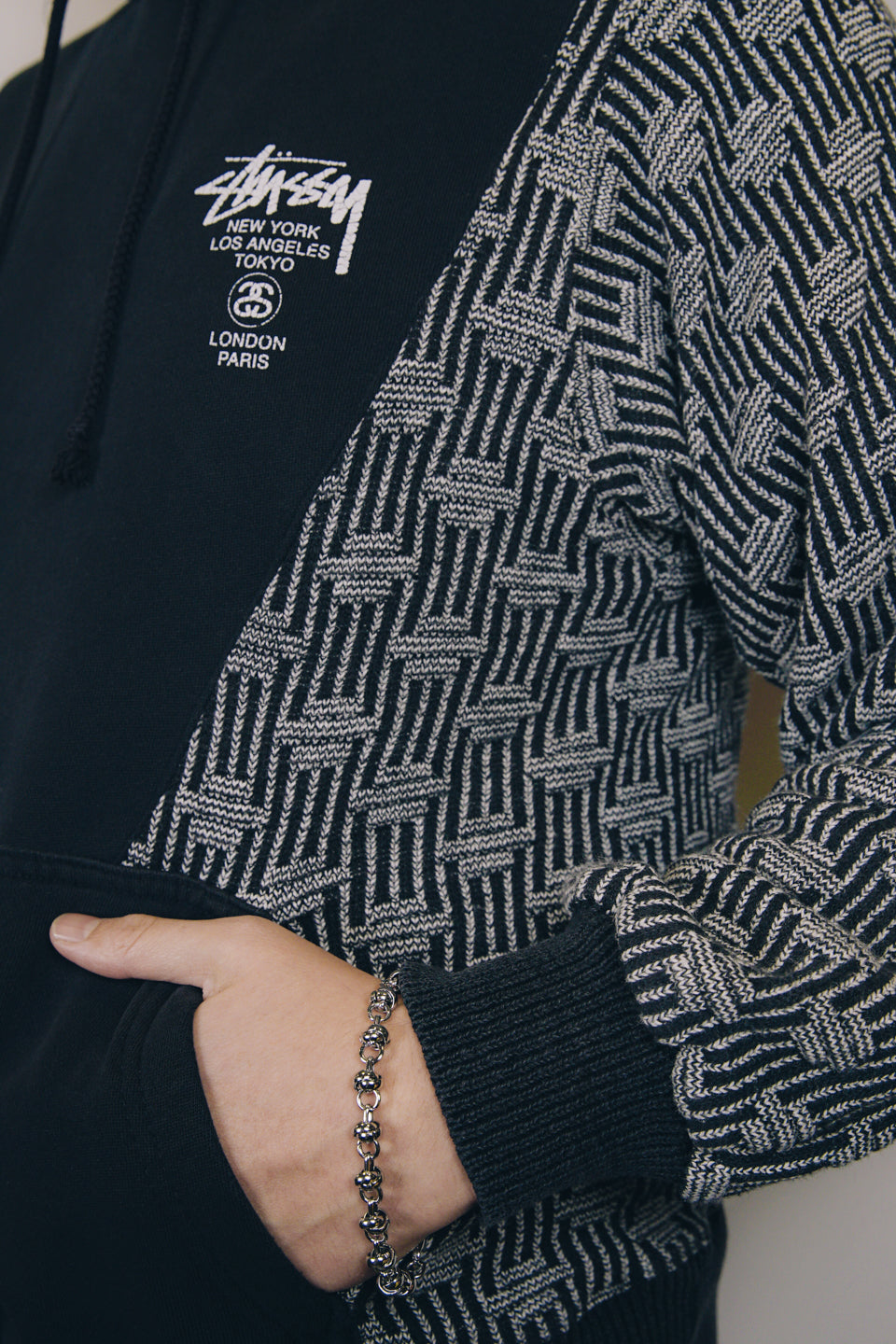 Rework Stussy Cities Knit Mashup Hoodie L