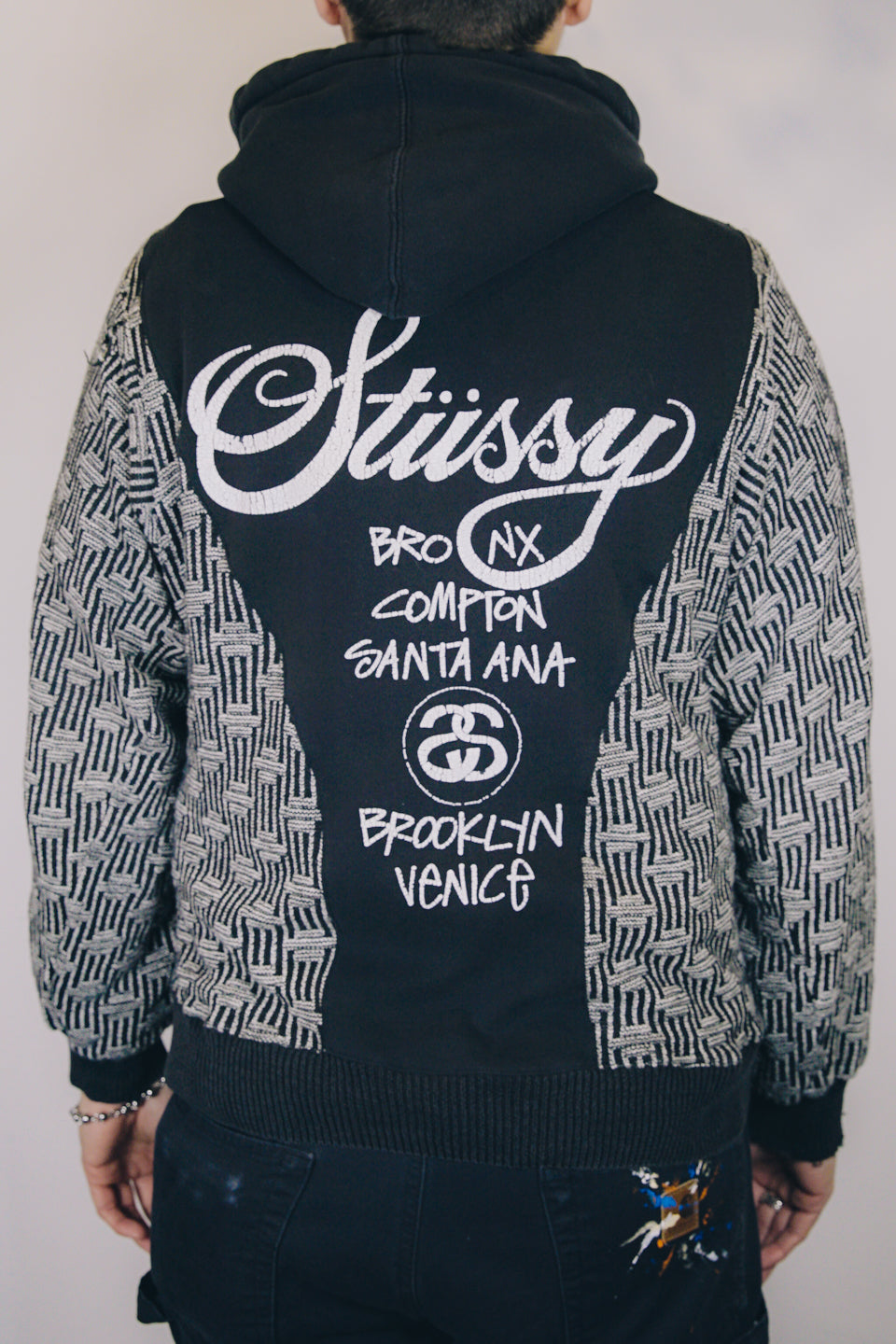 Rework Stussy Cities Knit Mashup Hoodie L