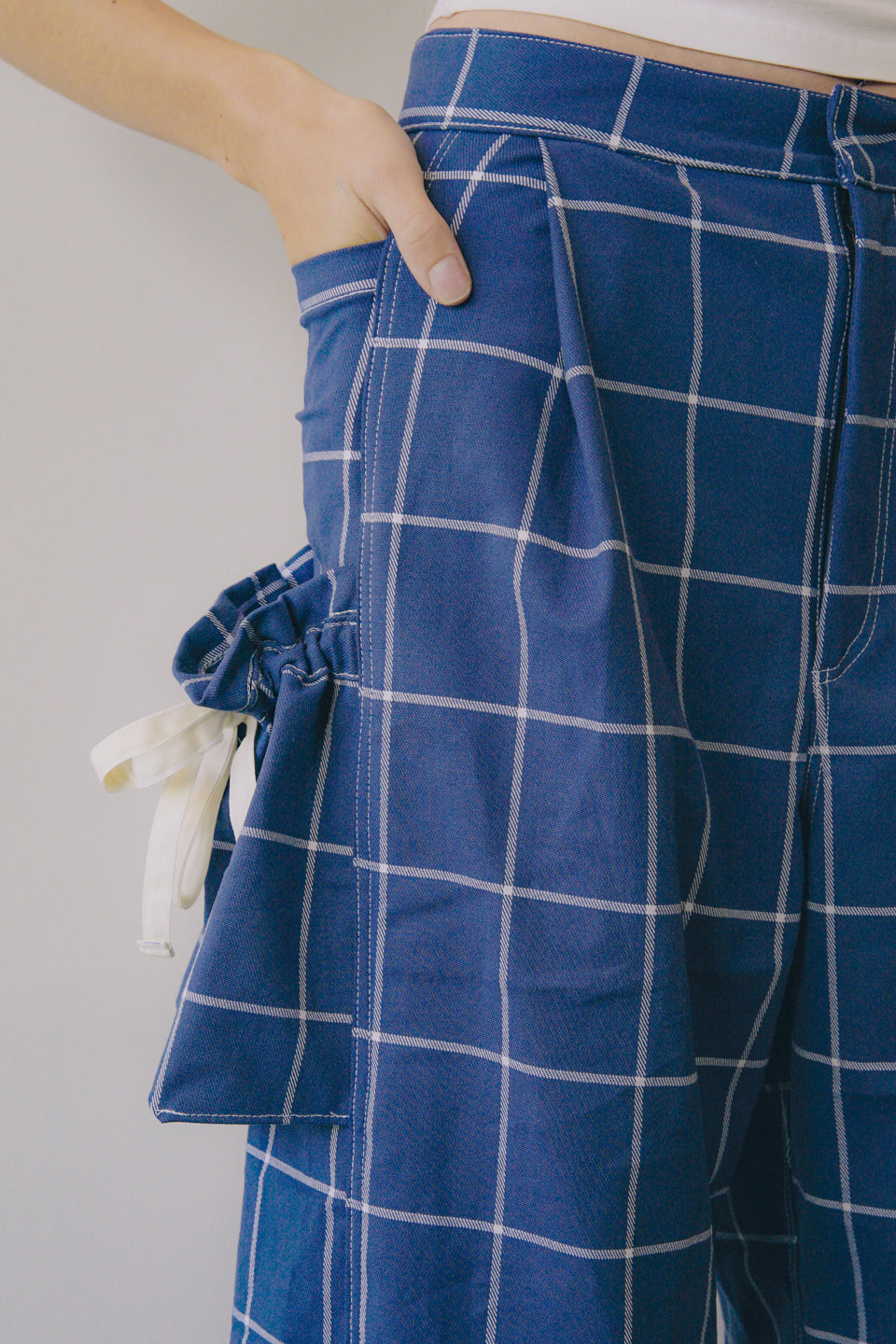 Rework Plaid Pouch Pocket Flared Cargo Pants