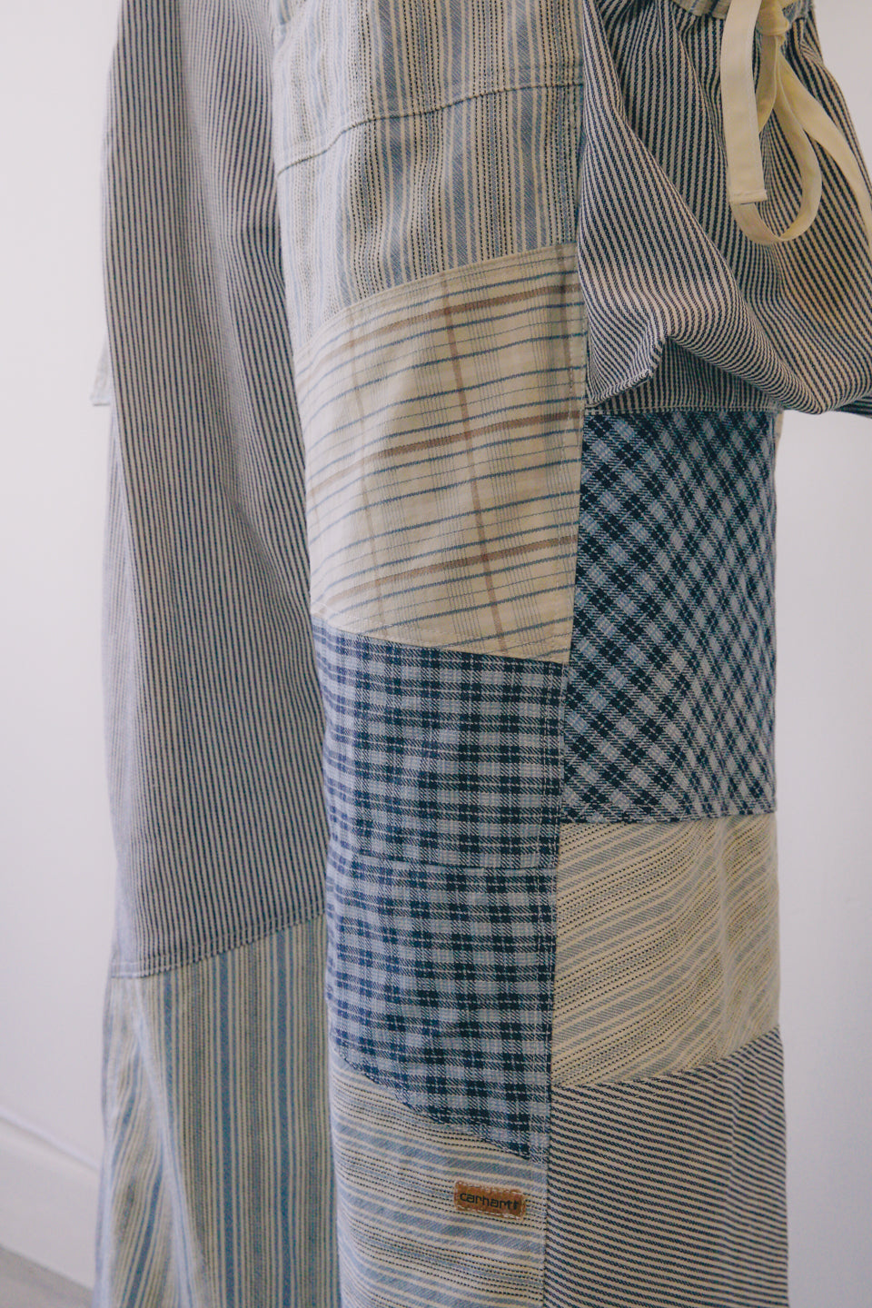 Rework Vintage Patchwork Flannel Pouch Pocket Flared Cargo Pants