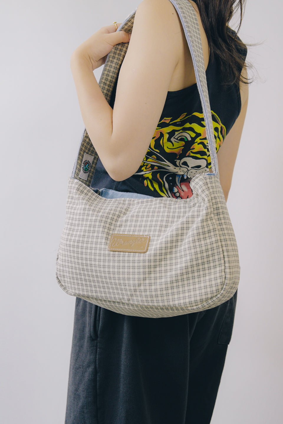 Rework Vintage Wrangler Plaid Flannel Shoulder Bag