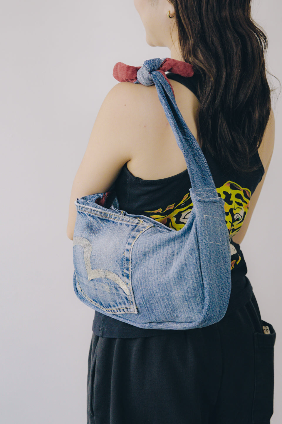 Rework Evisu Denim Tie Strap Mini Shoulder Bag