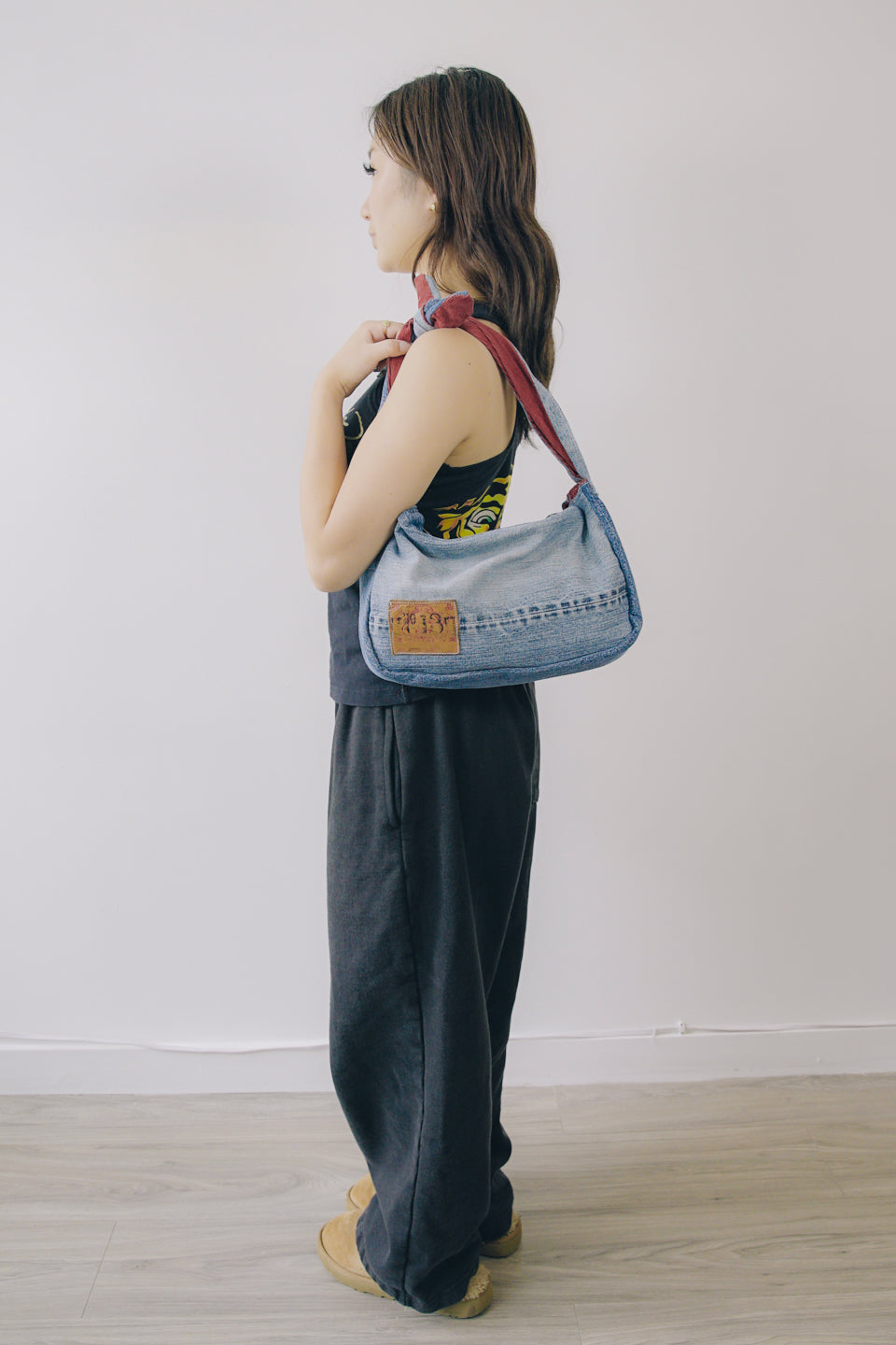 Rework Evisu Denim Tie Strap Mini Shoulder Bag