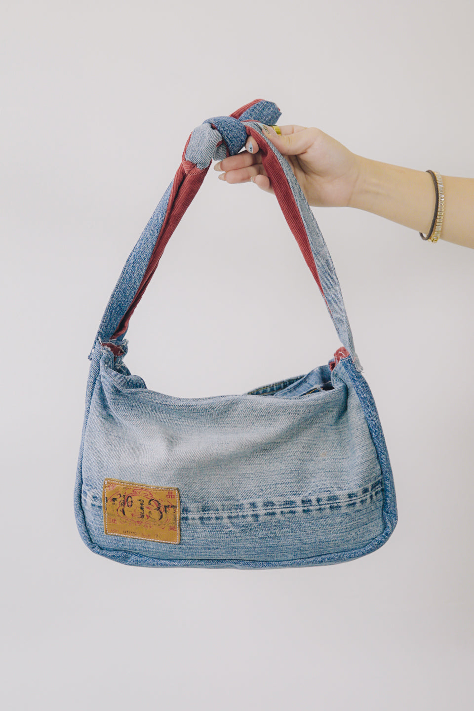 Rework Evisu Denim Tie Strap Mini Shoulder Bag