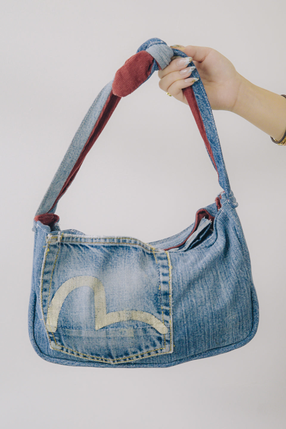Rework Evisu Denim Tie Strap Mini Shoulder Bag