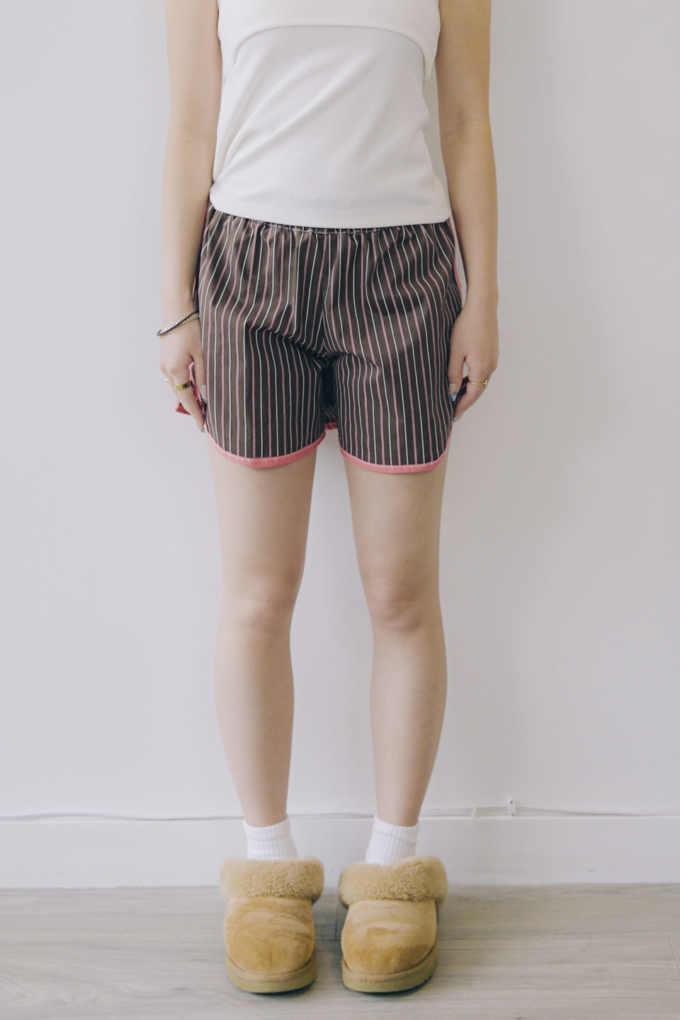 Rework Striped Lace Trim Boxer Shorts