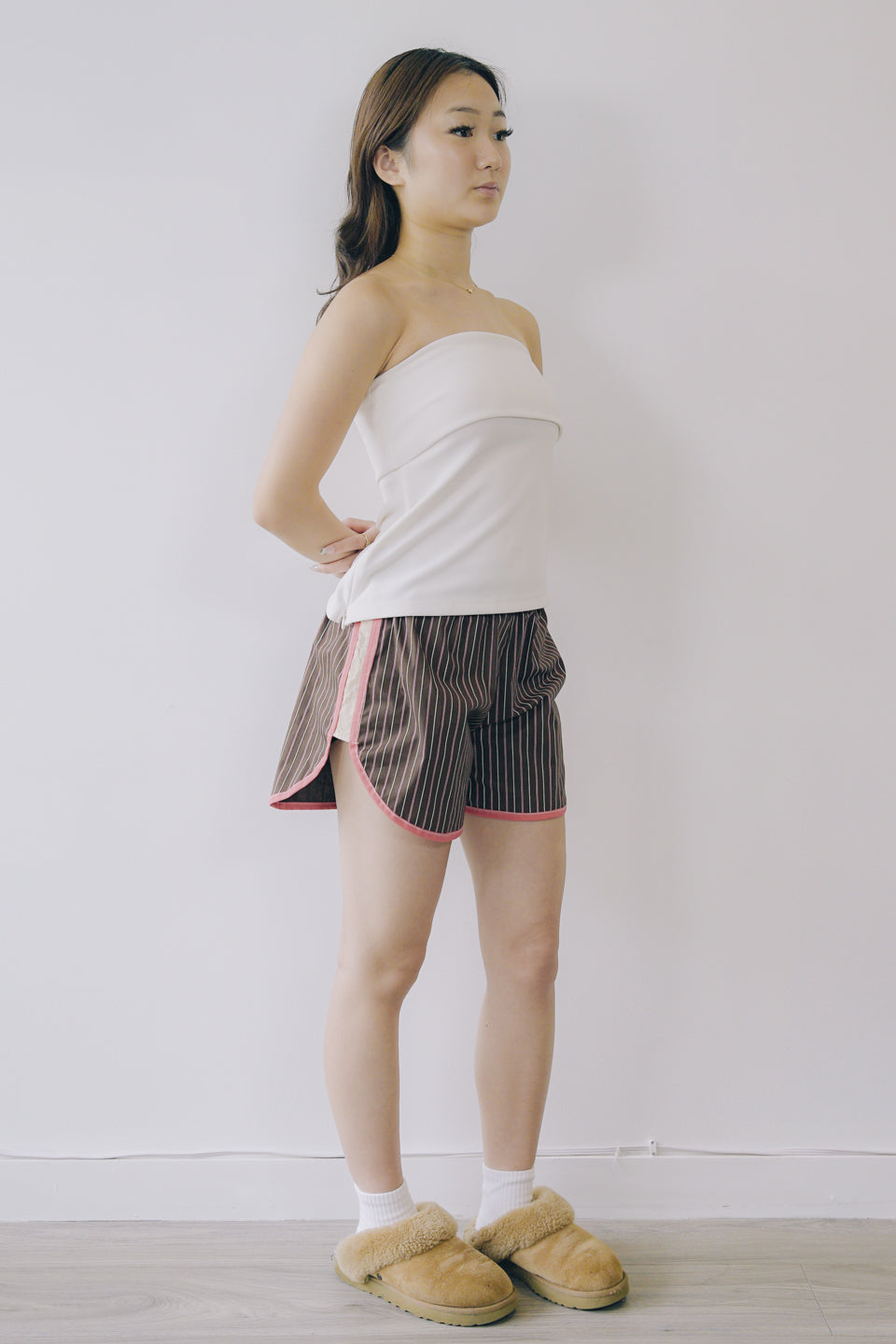 Rework Striped Lace Trim Boxer Shorts