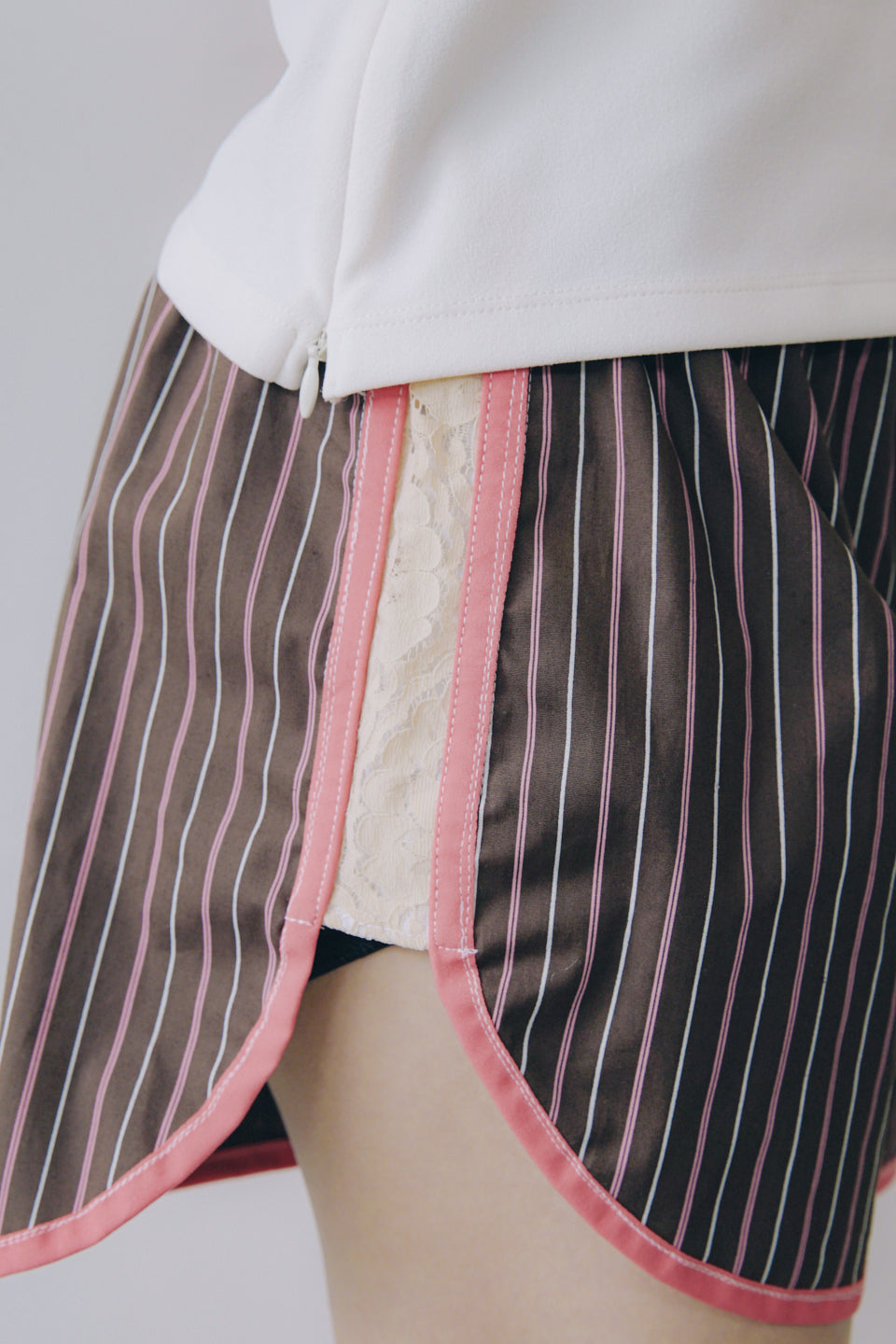 Rework Striped Lace Trim Boxer Shorts