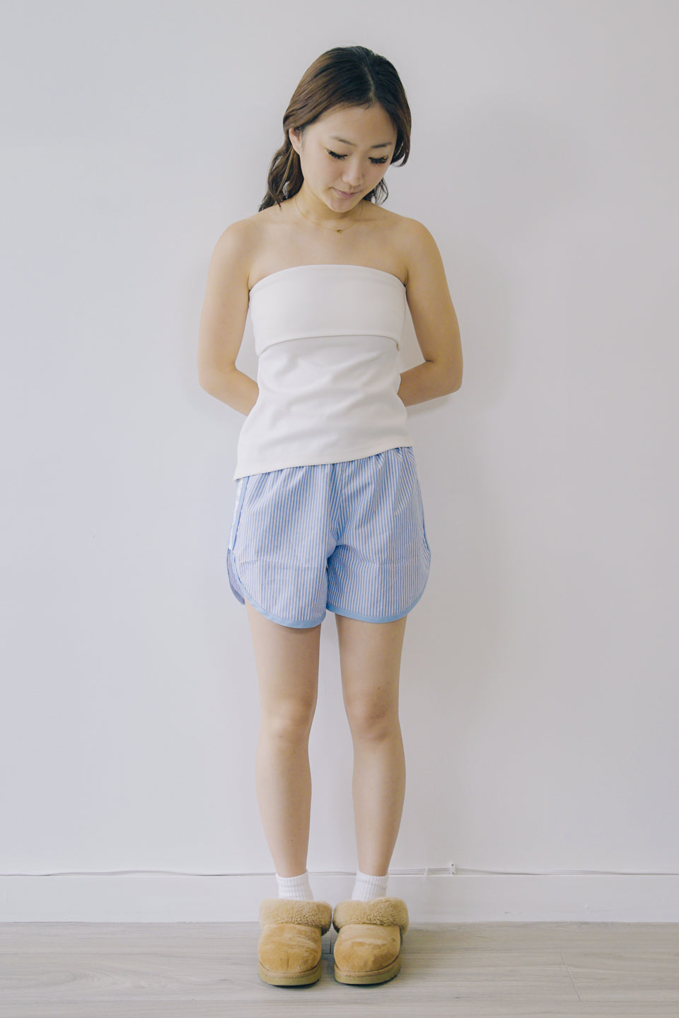 Rework Striped Lace Trim Boxer Shorts