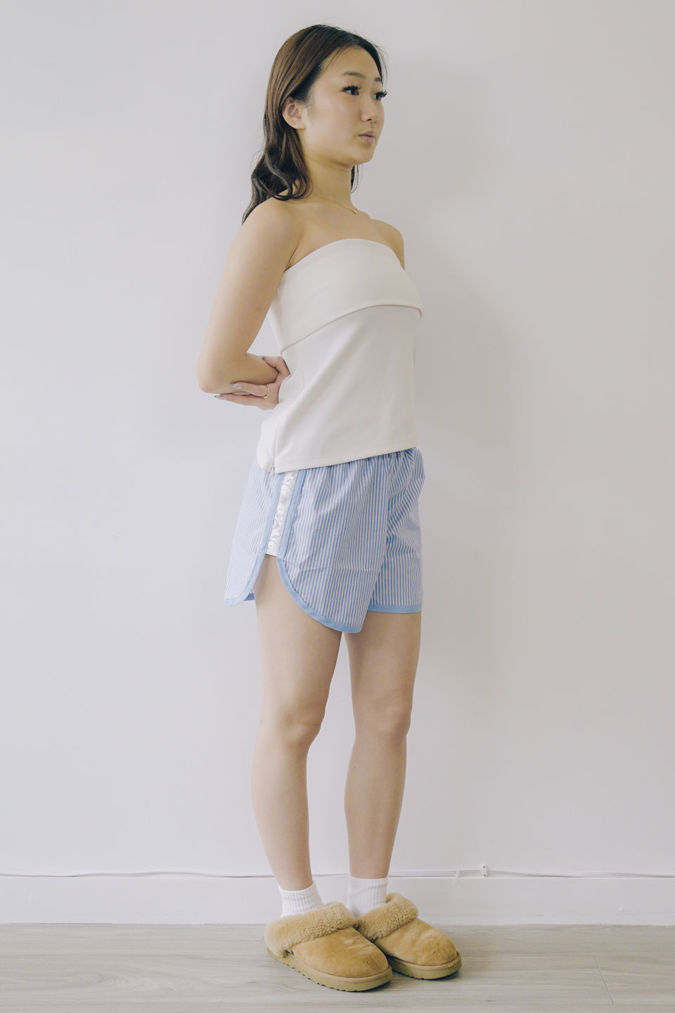 Rework Striped Lace Trim Boxer Shorts