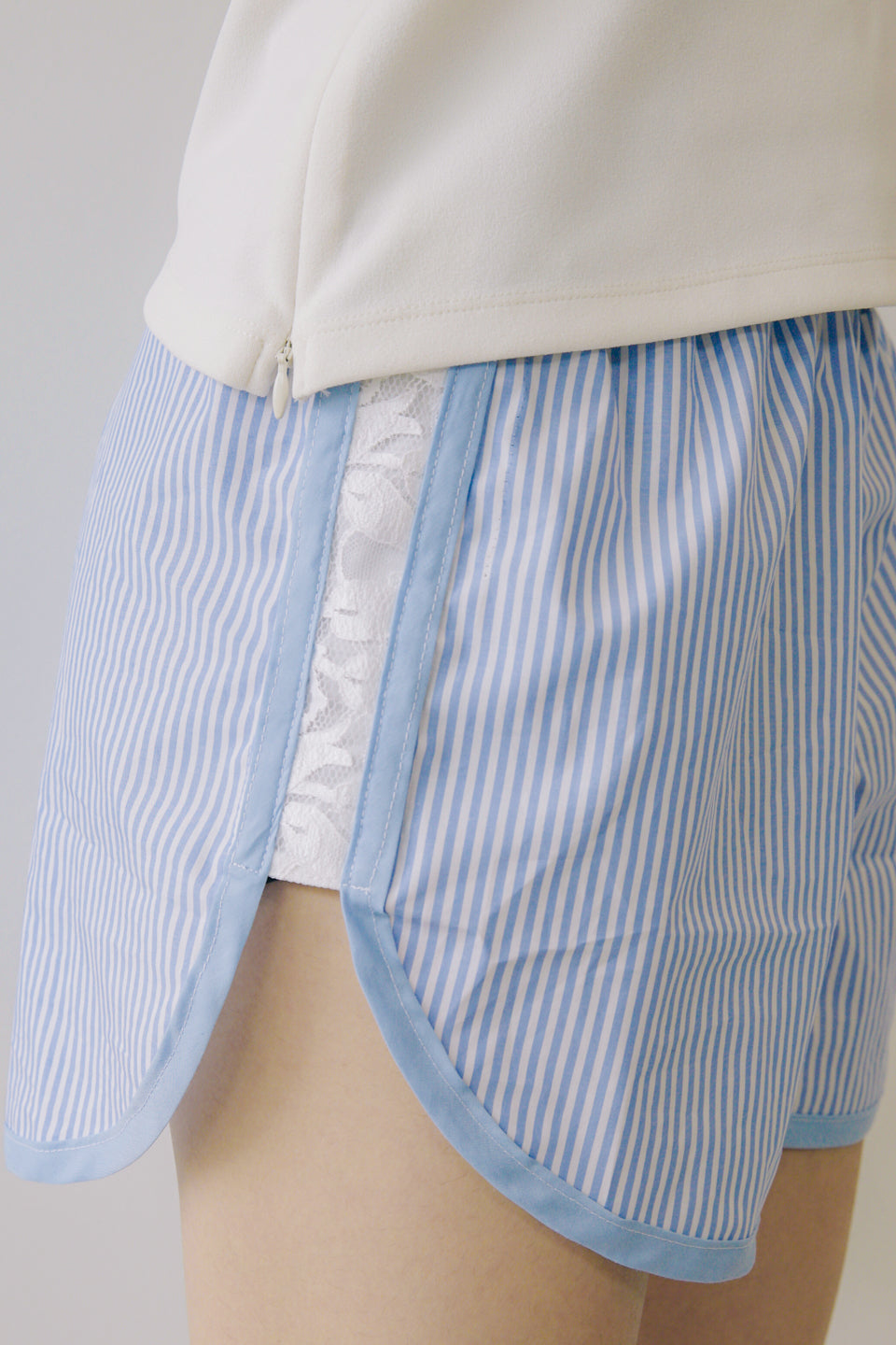 Rework Striped Lace Trim Boxer Shorts
