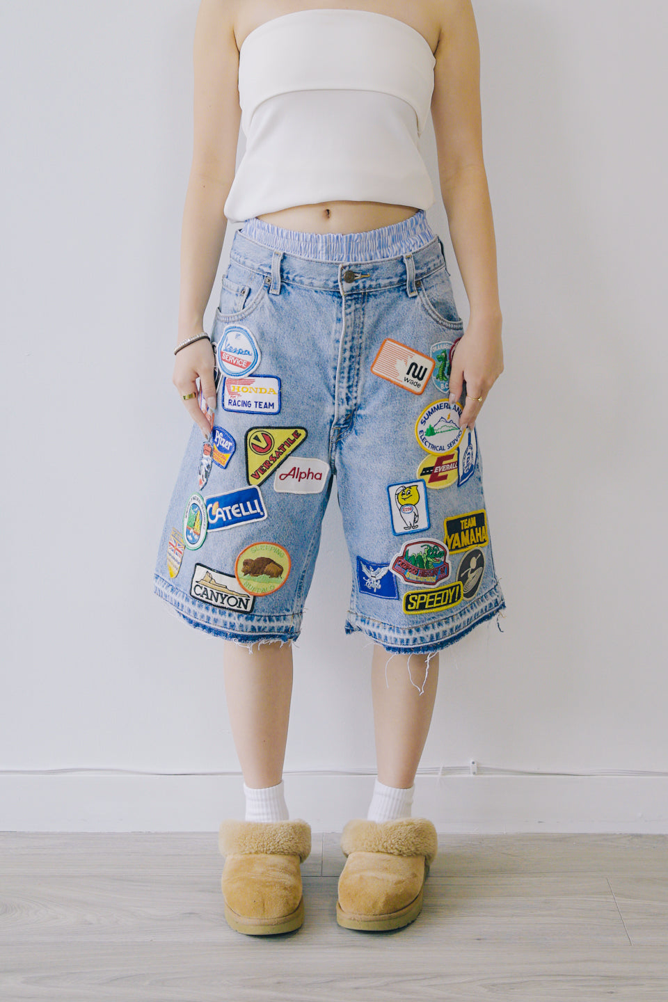 Rework Vintage Patch Covered Levi's Denim Shorts 36
