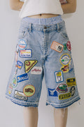 Rework Vintage Patch Covered Levi's Denim Shorts 36