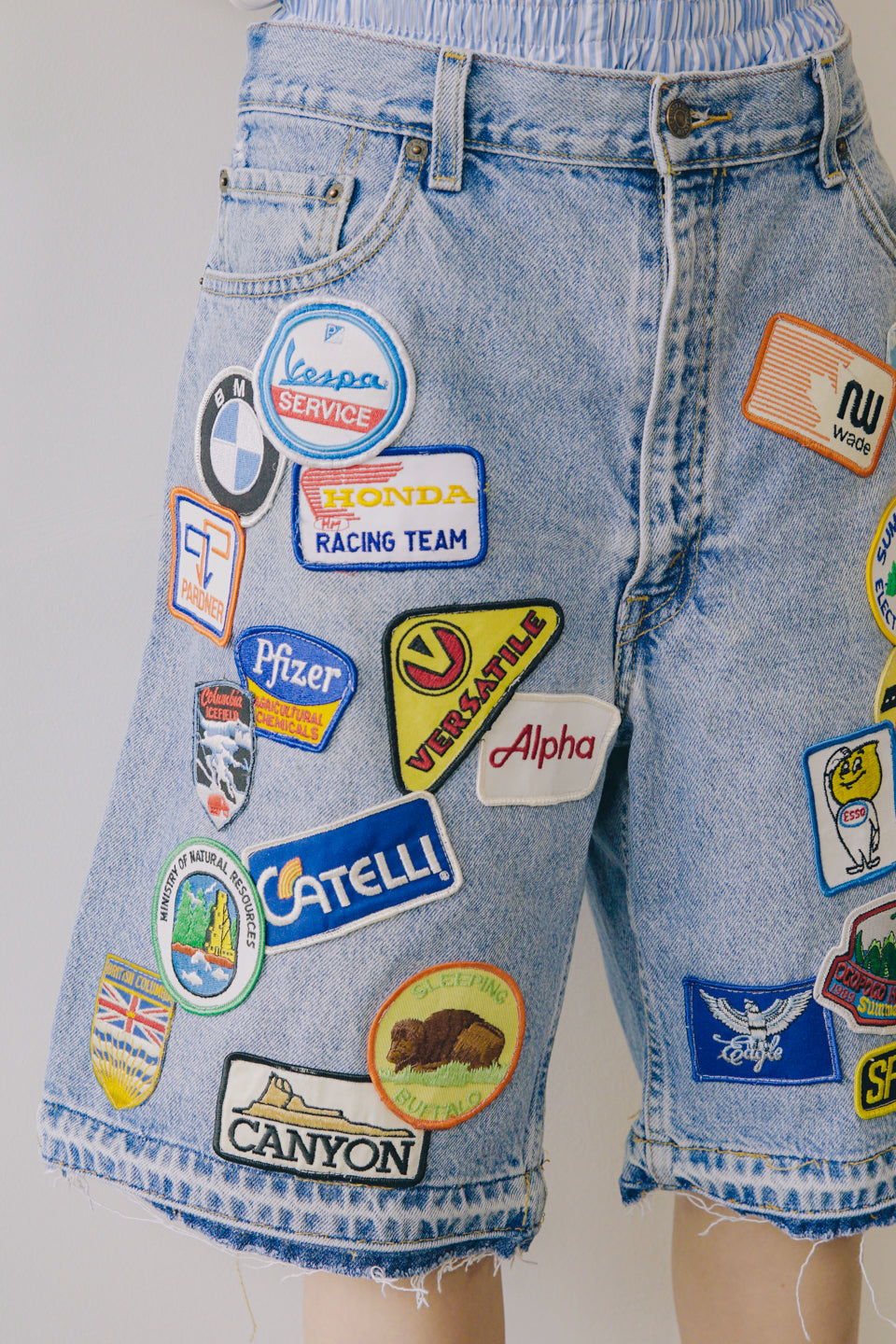 Rework Vintage Patch Covered Levi's Denim Shorts 36