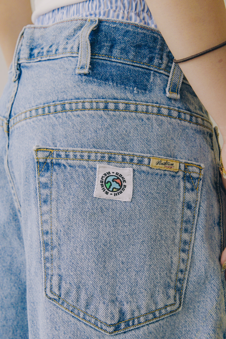 Rework Vintage Patch Covered Levi's Denim Shorts 36