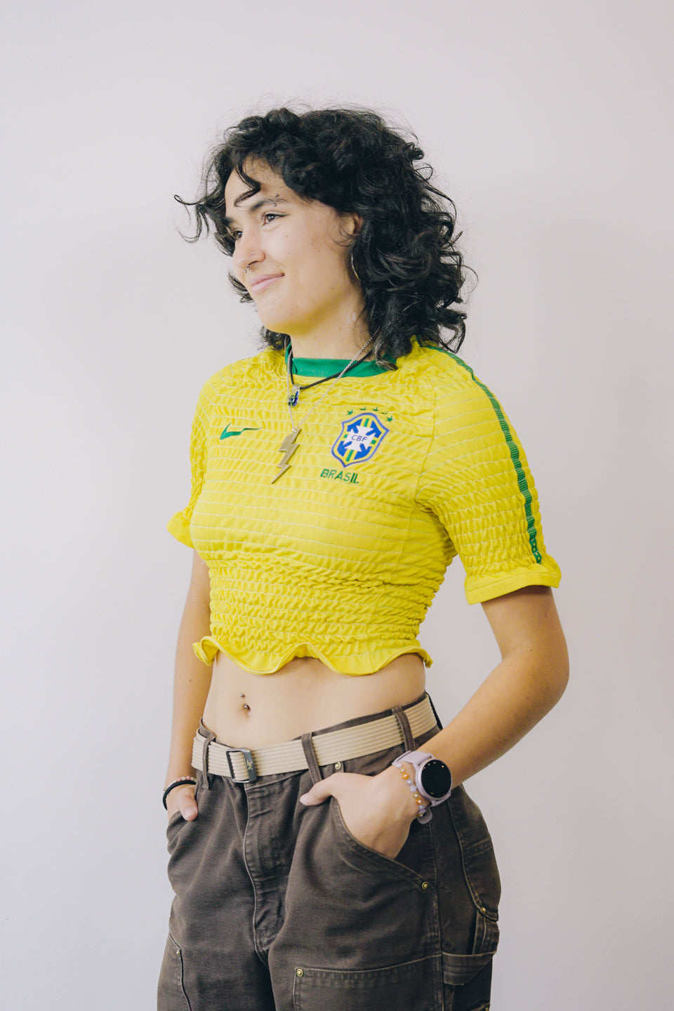Rework Shirred Nike Brasil Football Jersey S/M