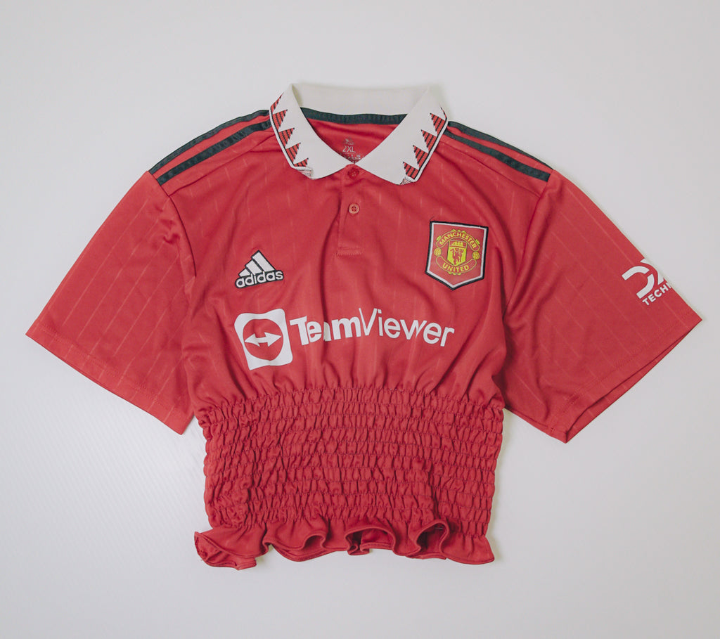 Rework Shirred Adidas Manchester United Football Jersey S/M