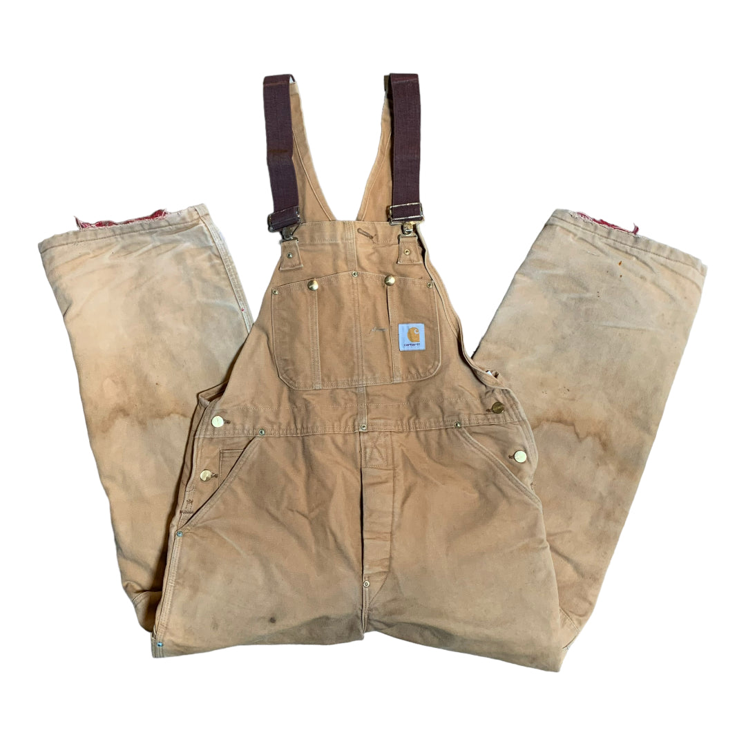 Vintage Faded Tan Carhartt Quilted Overalls 38x29.5