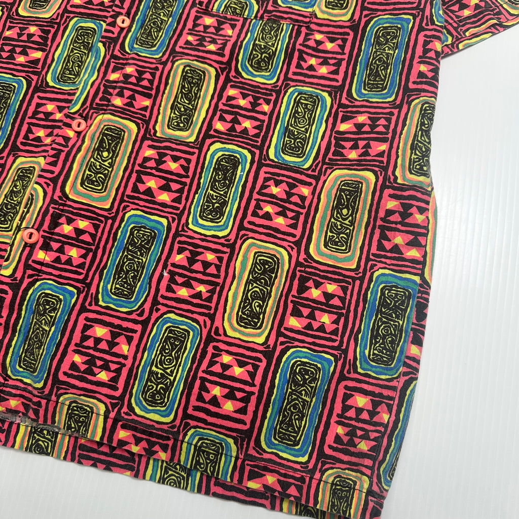 Vintage Abstract Pattern Short Sleeve Button Up Shirt XL