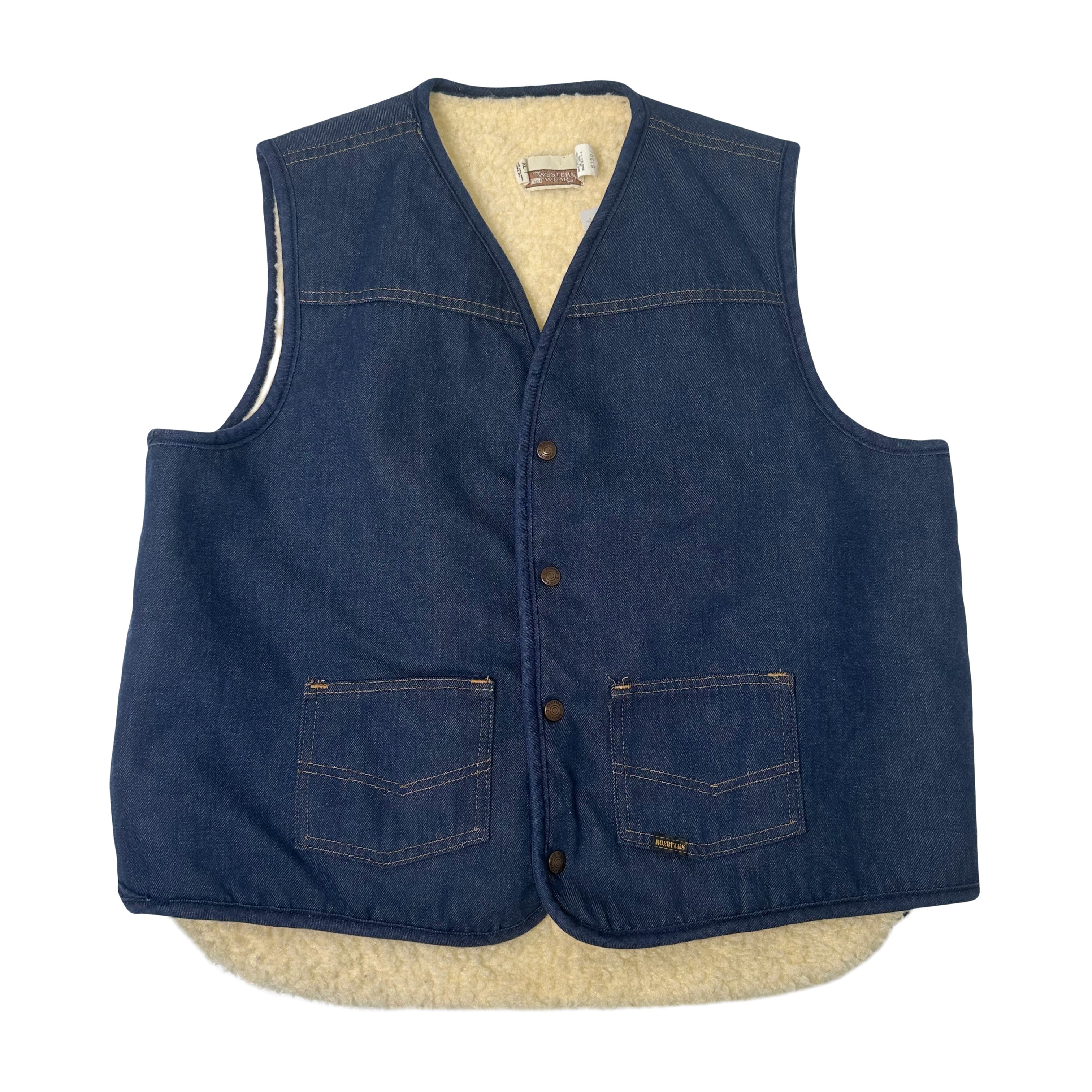 Vintage Sears Western Wear Sherpa Lined Denim Vest XLT