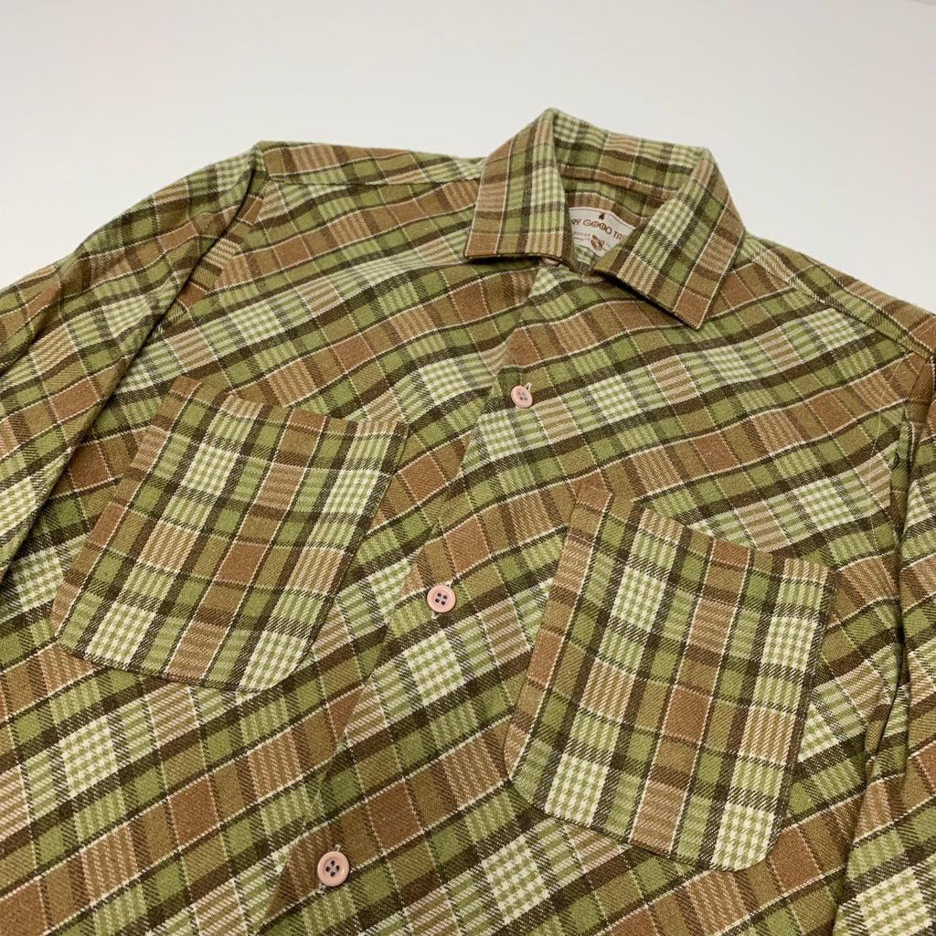 90s Plaid Green Button Up L