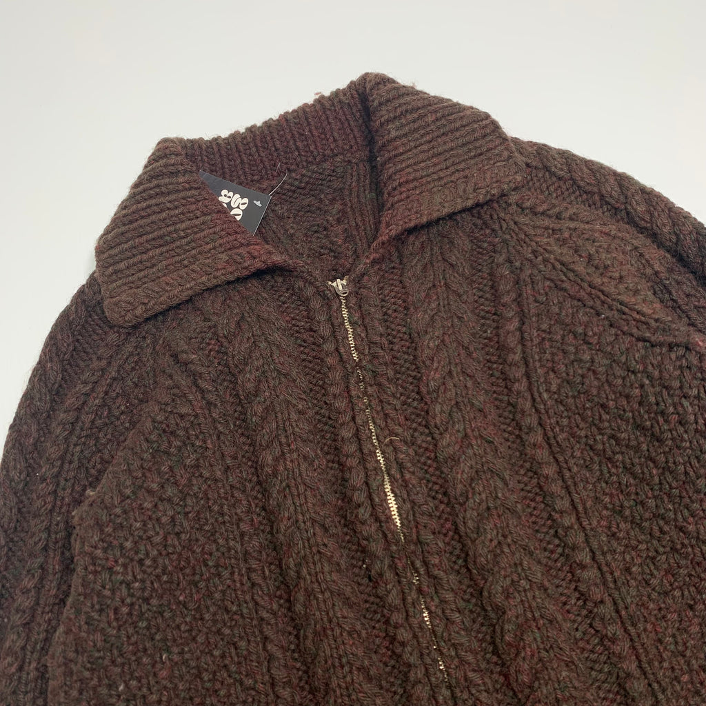 Vintage Brown Zipup Knit Sweater L