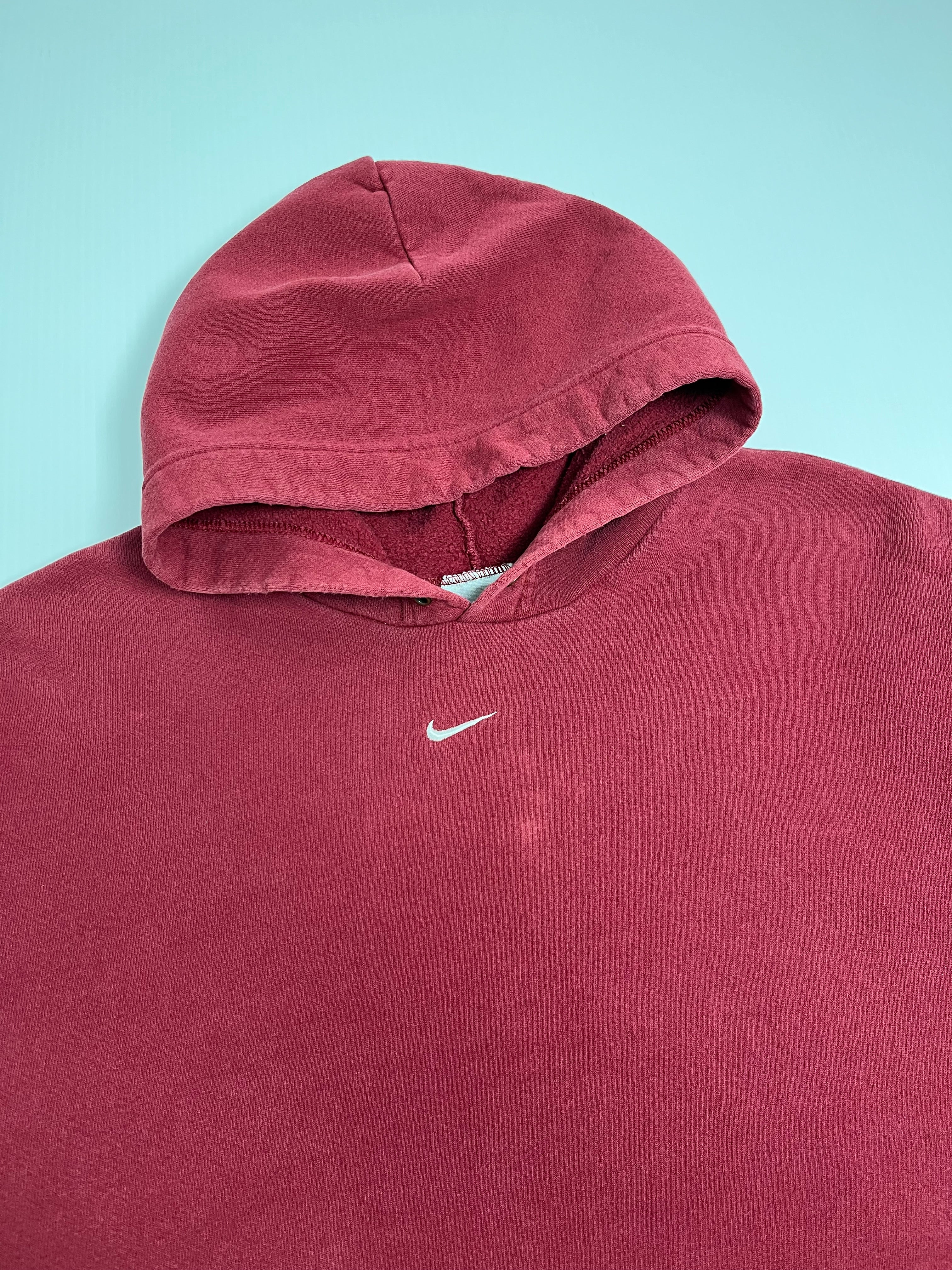 Y2K Nike Maroon Centre Swoosh Hoodie 2XL