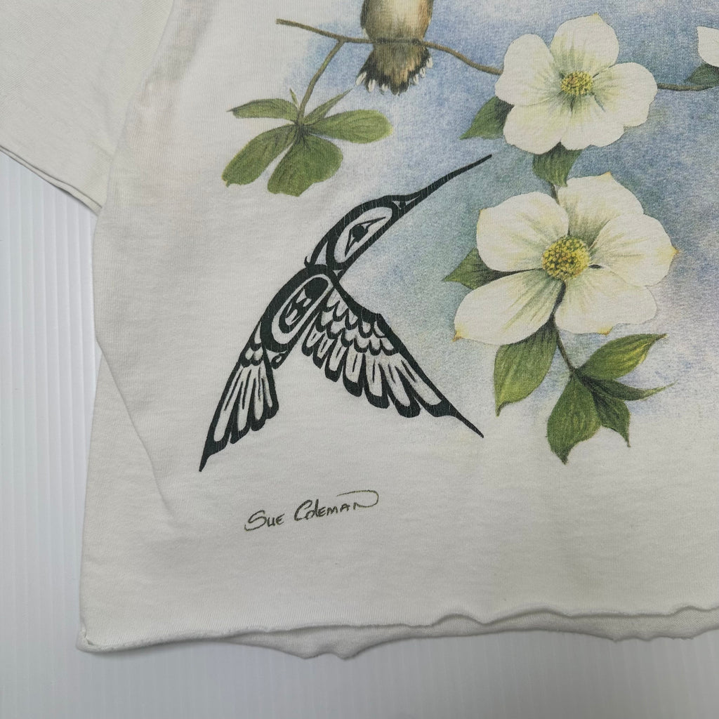 Vintage Sue Coleman Hummingbird Art Tee Cropped M