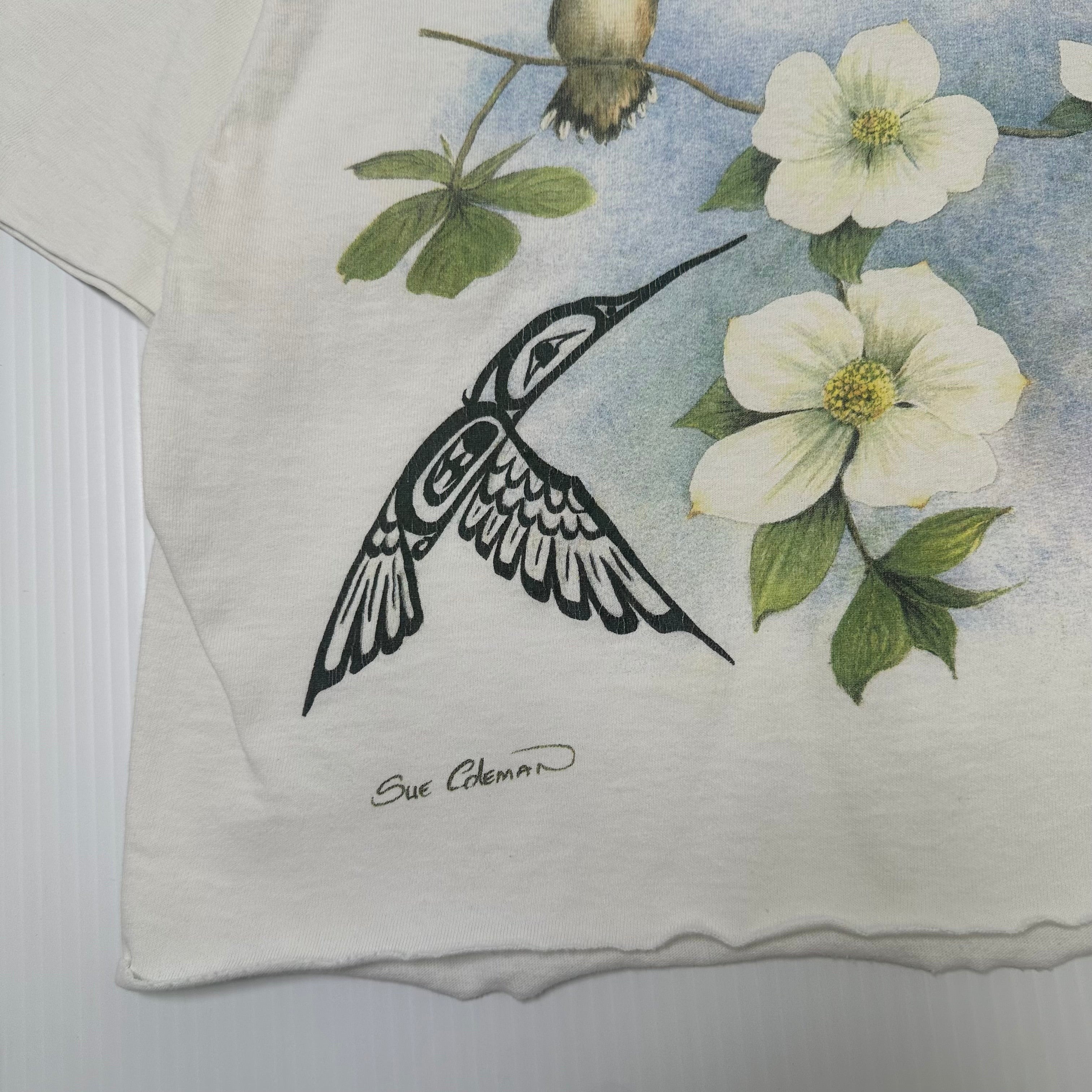 Vintage Sue Coleman Hummingbird Art Tee Cropped M