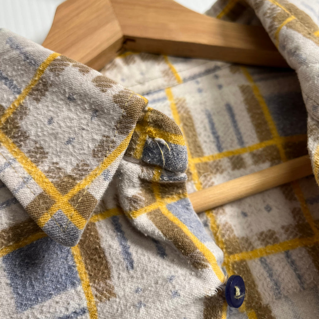 Vintage Faded Plaid Button-Up Flannel Shirt L