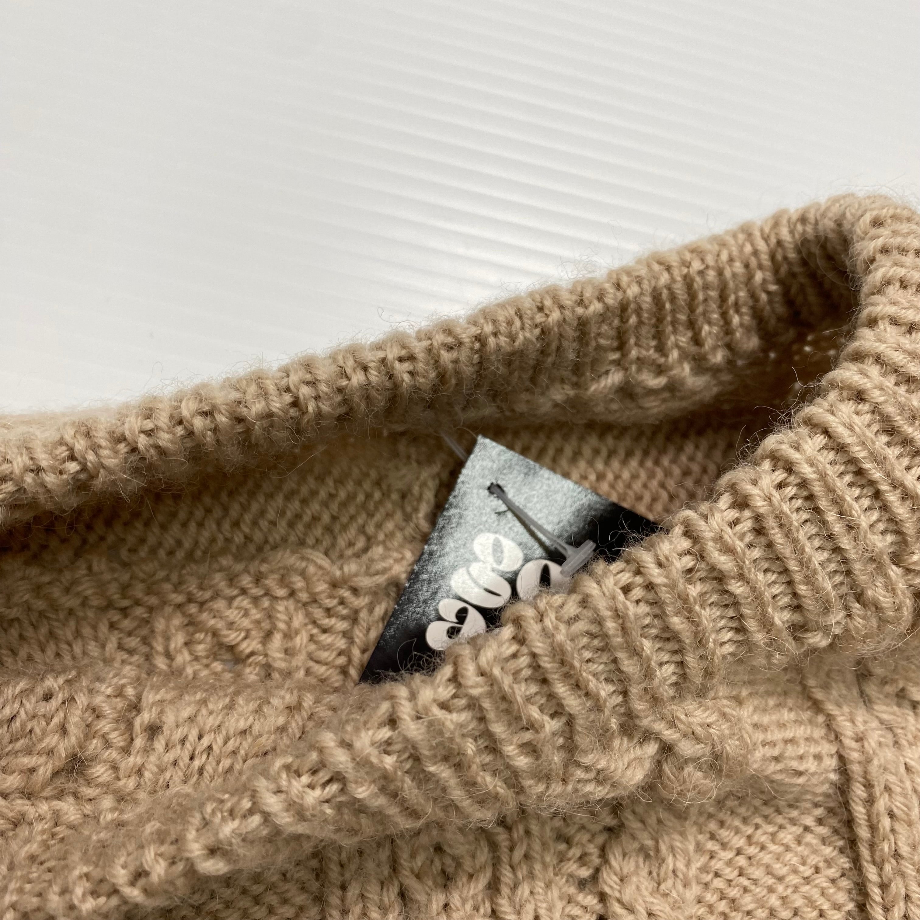 Beige Cable Knit Sweater Light Brown M