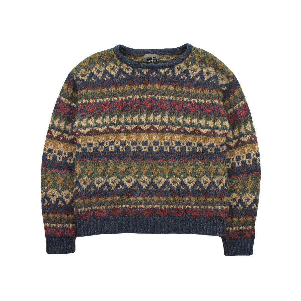 Vintage Urban Life Pattern Knit Sweater S