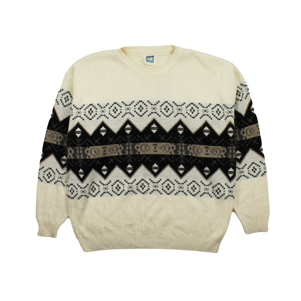 Vintage Fine Line Pattern Knit Sweater L