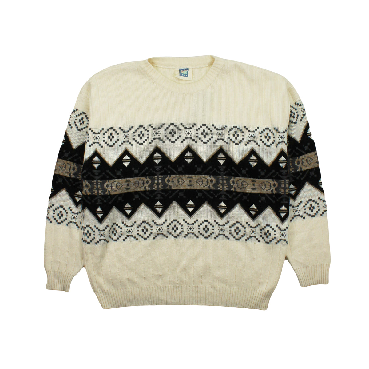 Vintage Fine Line Pattern Knit Sweater L